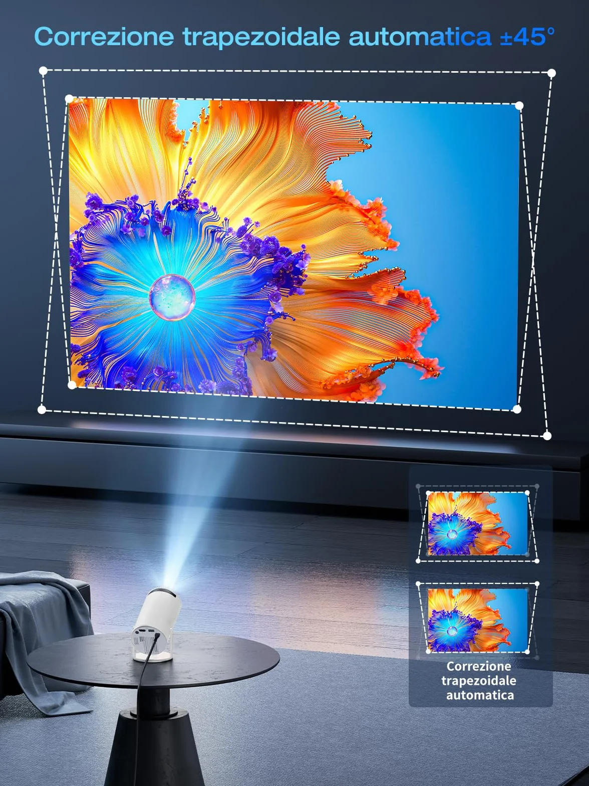 Wbudowane aplikacje i Android 11.0] Mini projektor przenośny projektor 20000 luksów 4K Obsługiwany obrót o 180° i automatyczny keystone, kompatybilny z TV Stick/Windows/iOS/Android/HDMI/USB (1080P-3)