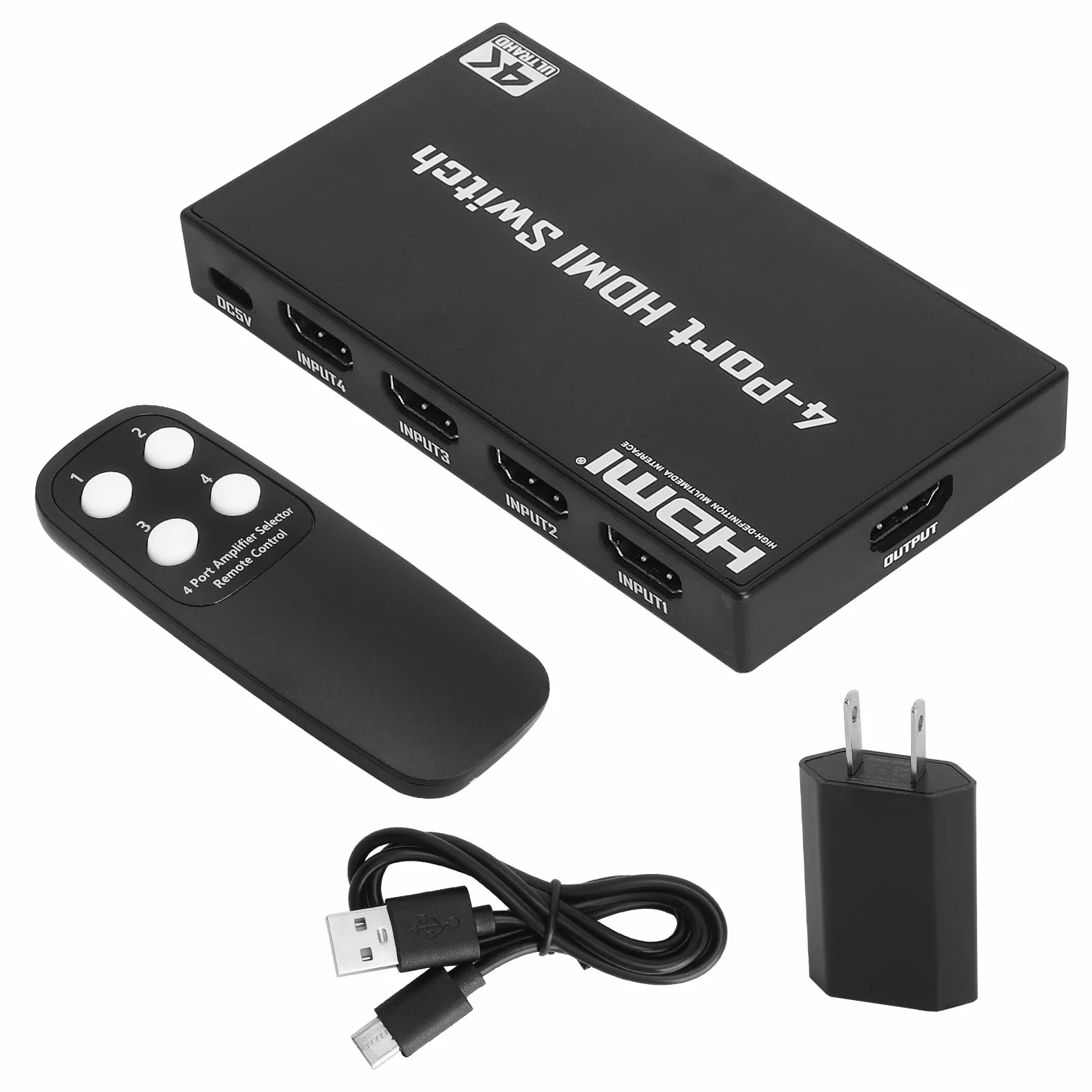 Przełącznik HDMI 4K 30 Hz, 4 K HDMI Switch 4 w 1, przełącznik HDMI z pilotem zdalnego sterowania, 4 porty HDMI Selector Box Support HDCP 1.4 HDR 3D, kompatybilny z PS5/4, Xbox, Apple TV, Skybox