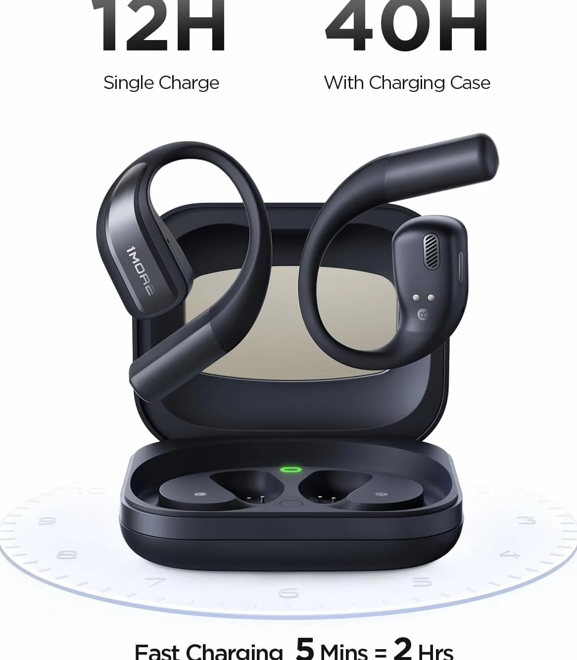 1MORE S70 Open Ear słuchawki Bluetooth 5.3, bezprzewodowe słuchawki douszne z 4 mikrofonami, więcej basów, akumulator 40 h, szybkie ładowanie, pałąk Balance AIR+, IPX5, redukcja szumów połączeń,