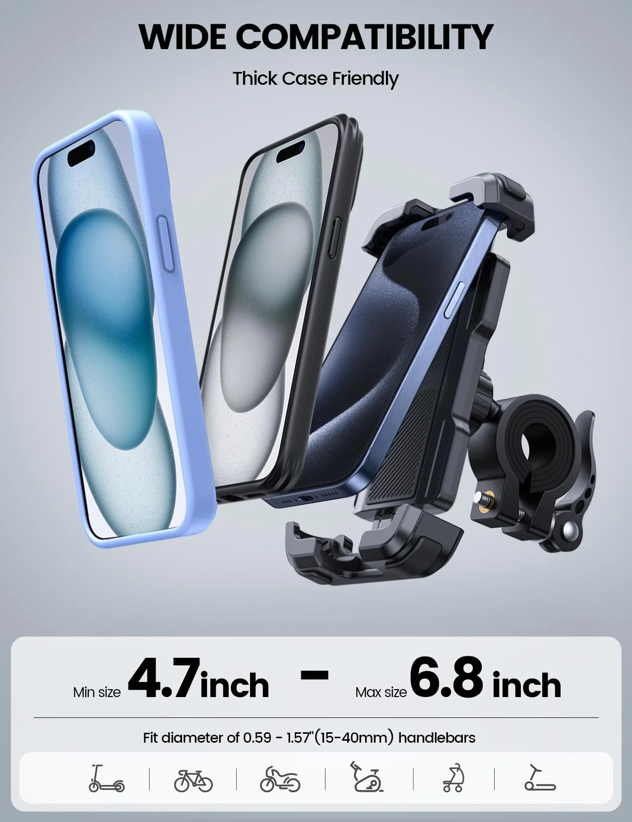 Lamicall Uchwyt na telefon komórkowy, rower, uchwyt na telefon komórkowy – uniwersalny uchwyt rowerowy 360° do iPhone 15 14 Pro Max Plus, SE, 13 12 Pro Max Mini, 11, Xs Max, XR, X, 8, 7, Samsung