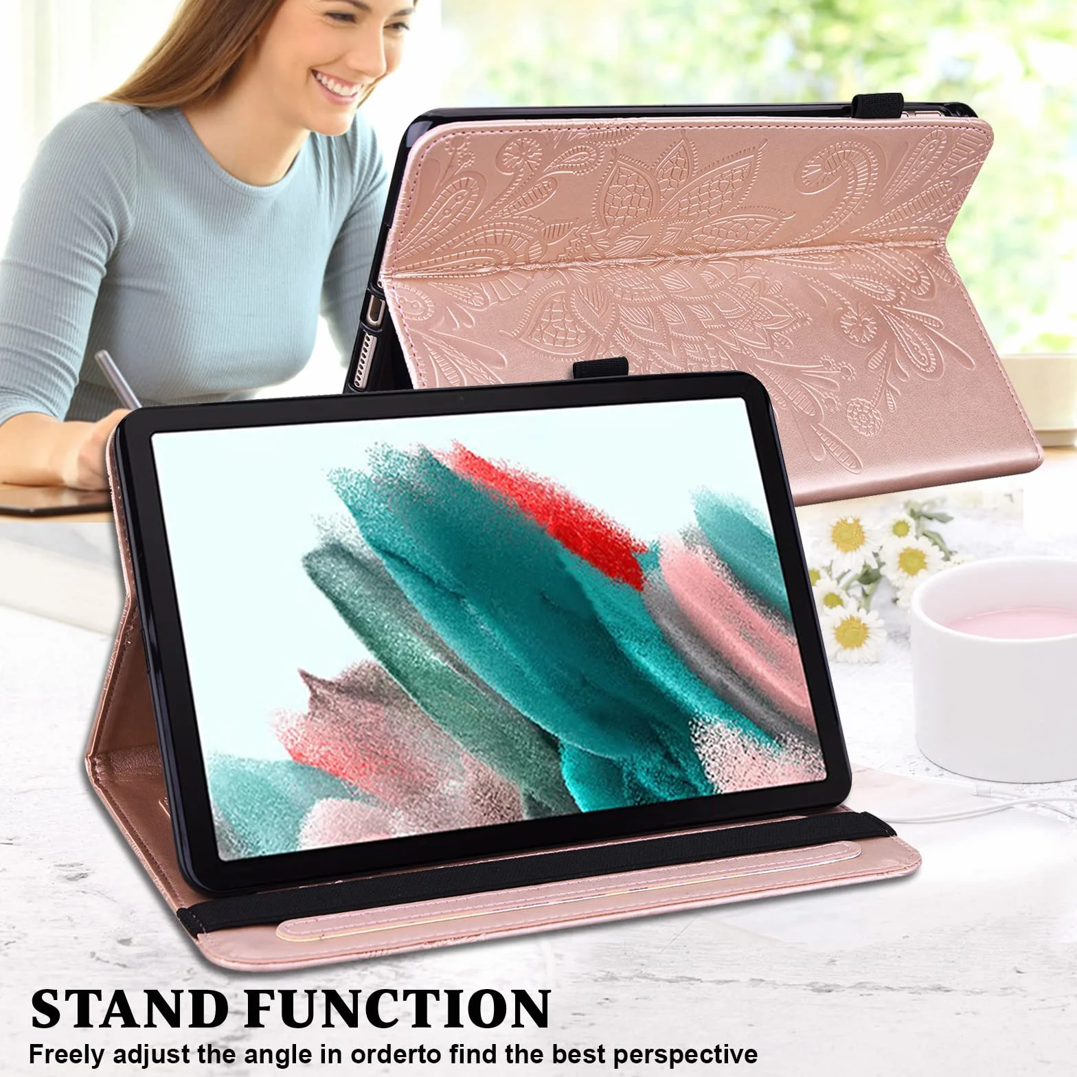 Etui na tablet Samsung Galaxy Tab A9 Plus z rysikiem – ultra cienkie etui na długopisy, etui z klapką ze skóry PU, etui ochronne do tabletu Samsung Tab A9 Plus (różowe)