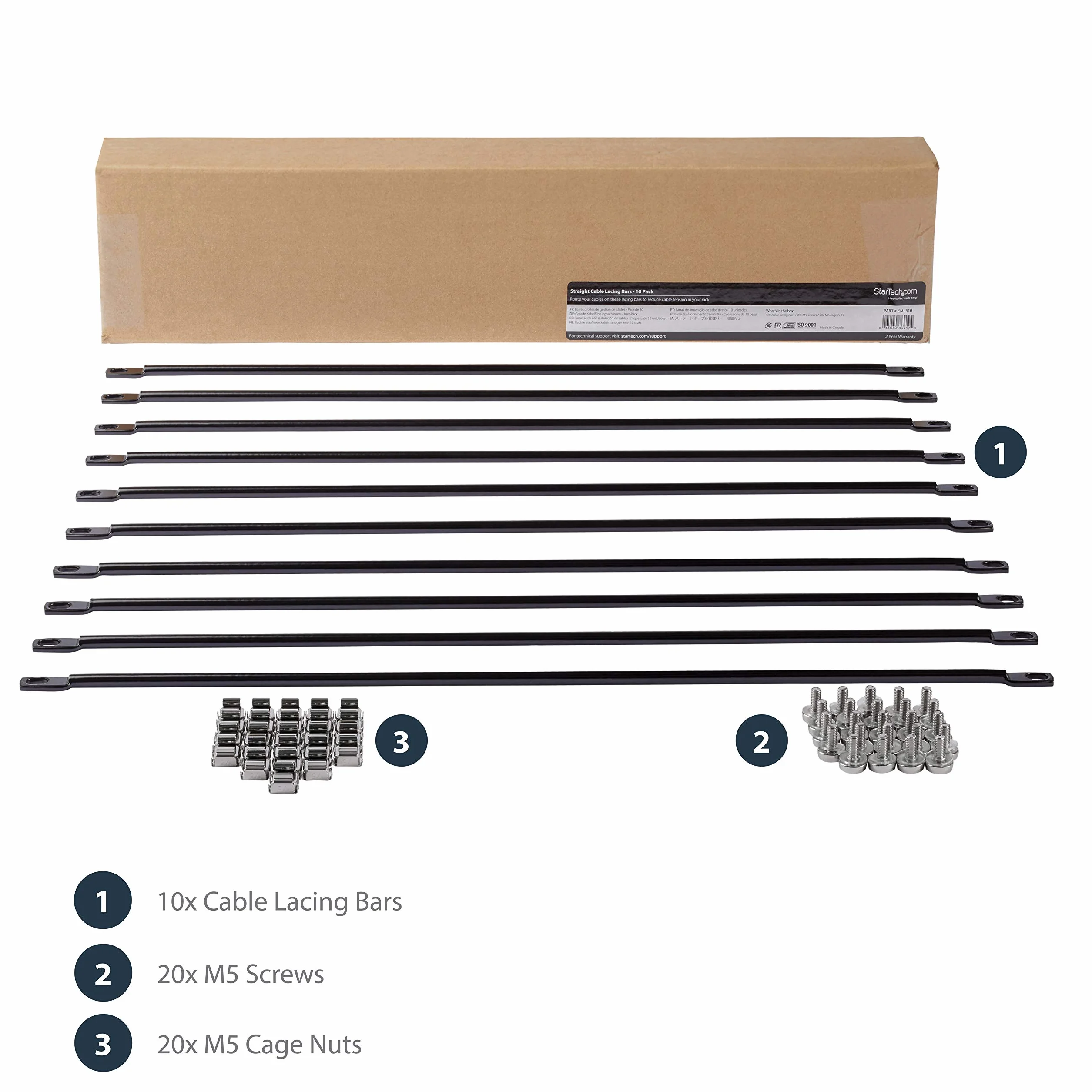 StarTech.com poziomy drążek sznurowania - Zarządzanie kablami do serwerów - 45,7 cm uchwyt sieciowy organizer kabli - 10 sztuk (CMLB10)