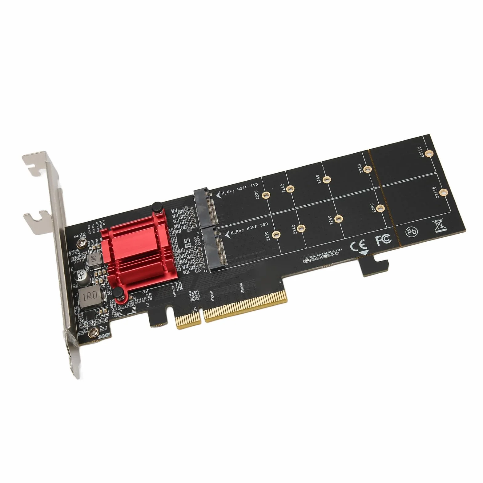 POENVFPO Podwójna Karta Adaptera M.2 PCIe NVMe z funkcją Bifurkacji do Szybkiego Przesyłania Danych i Konfiguracji w Komputerach PC, prędkość 2 GB/s, Kolor Czarny