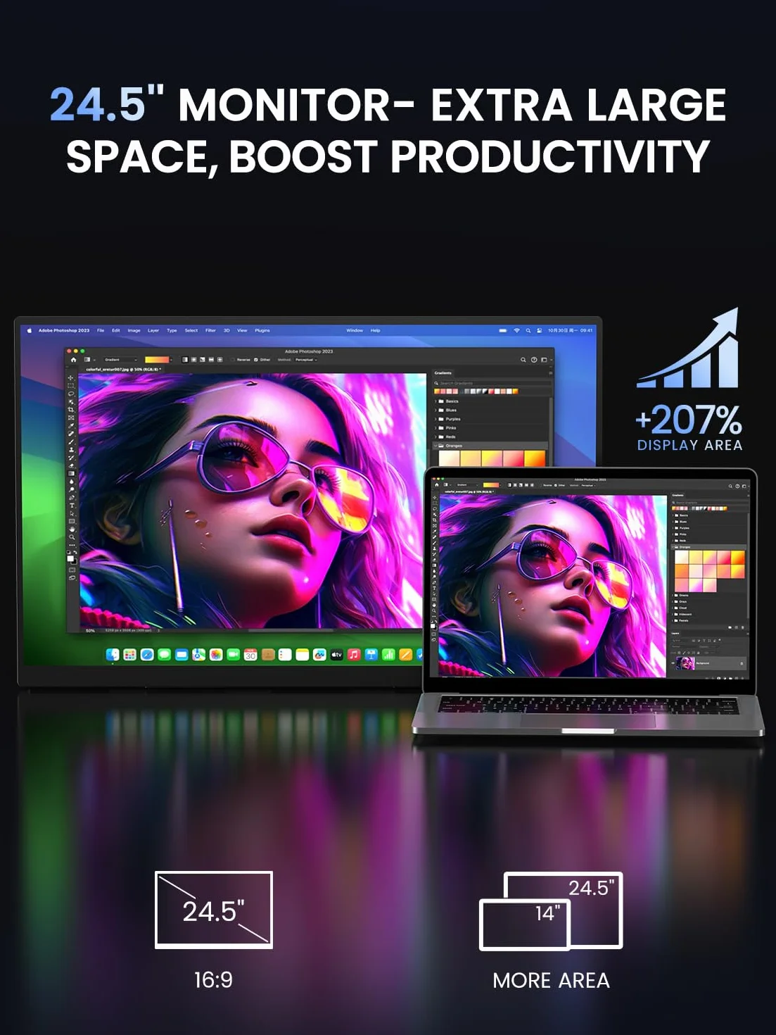 UPERFECT 24,5-calowy przenośny monitor 2K 165 Hz mobilny wyświetlacz z ekranem IPS QHD 2560 x 1440 Mini HDMI USB C do komputera Laptop Game Console, metalowy korpus, kompatybilny z VESA