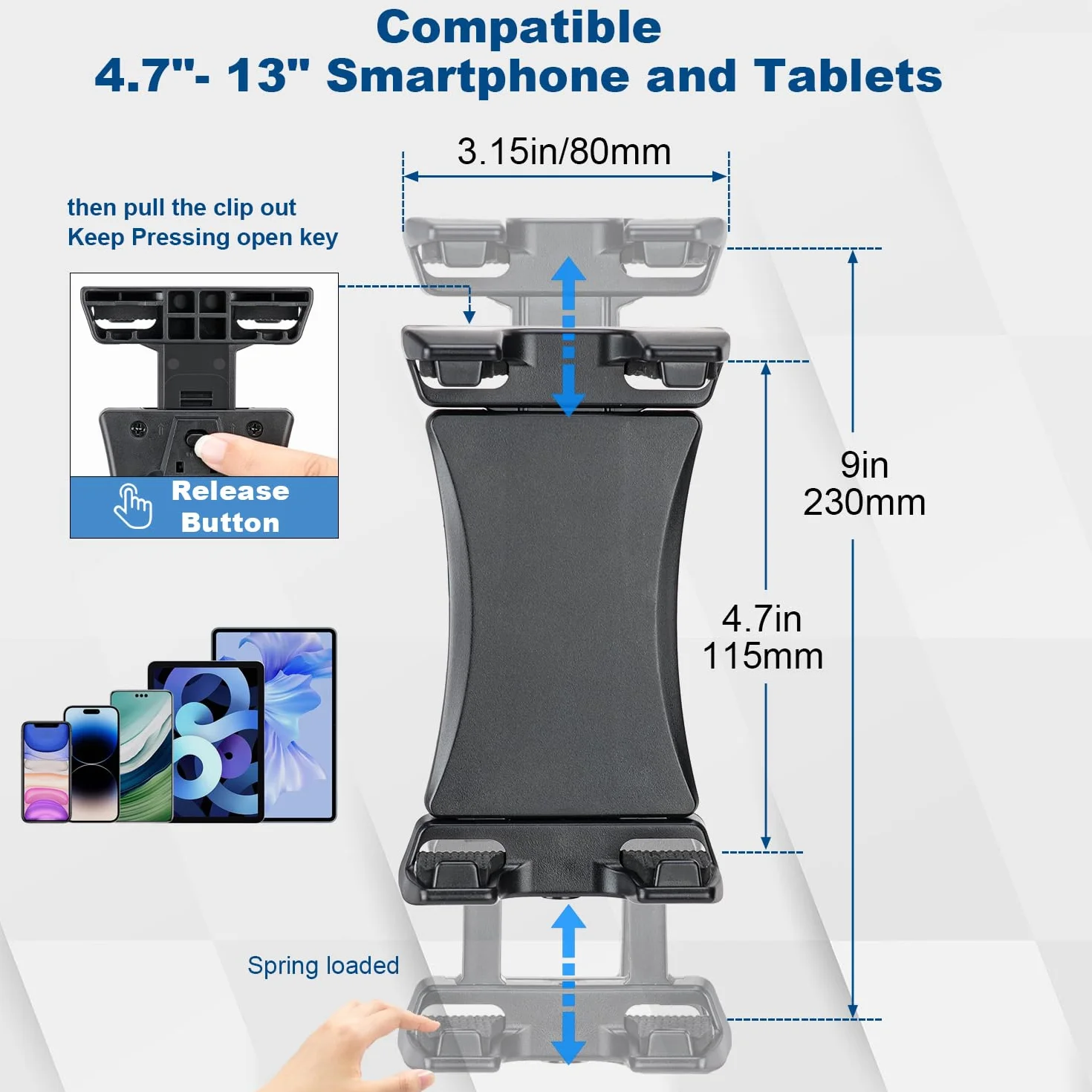 Koolehaoda Uniwersalny Uchwyt na Tablet 360° Obracany Zaciskowy 4,7-12,9 cala