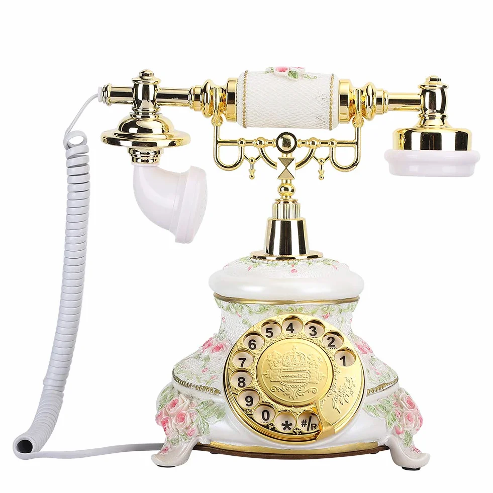 Festnetztes schnurgebundenes Telefon, antike Telefone mit Drehknopf, Vintage-Festnetz im Retro-Landhausstil, festes schnurgebundenes Schreibtischtelefon für zu Hause