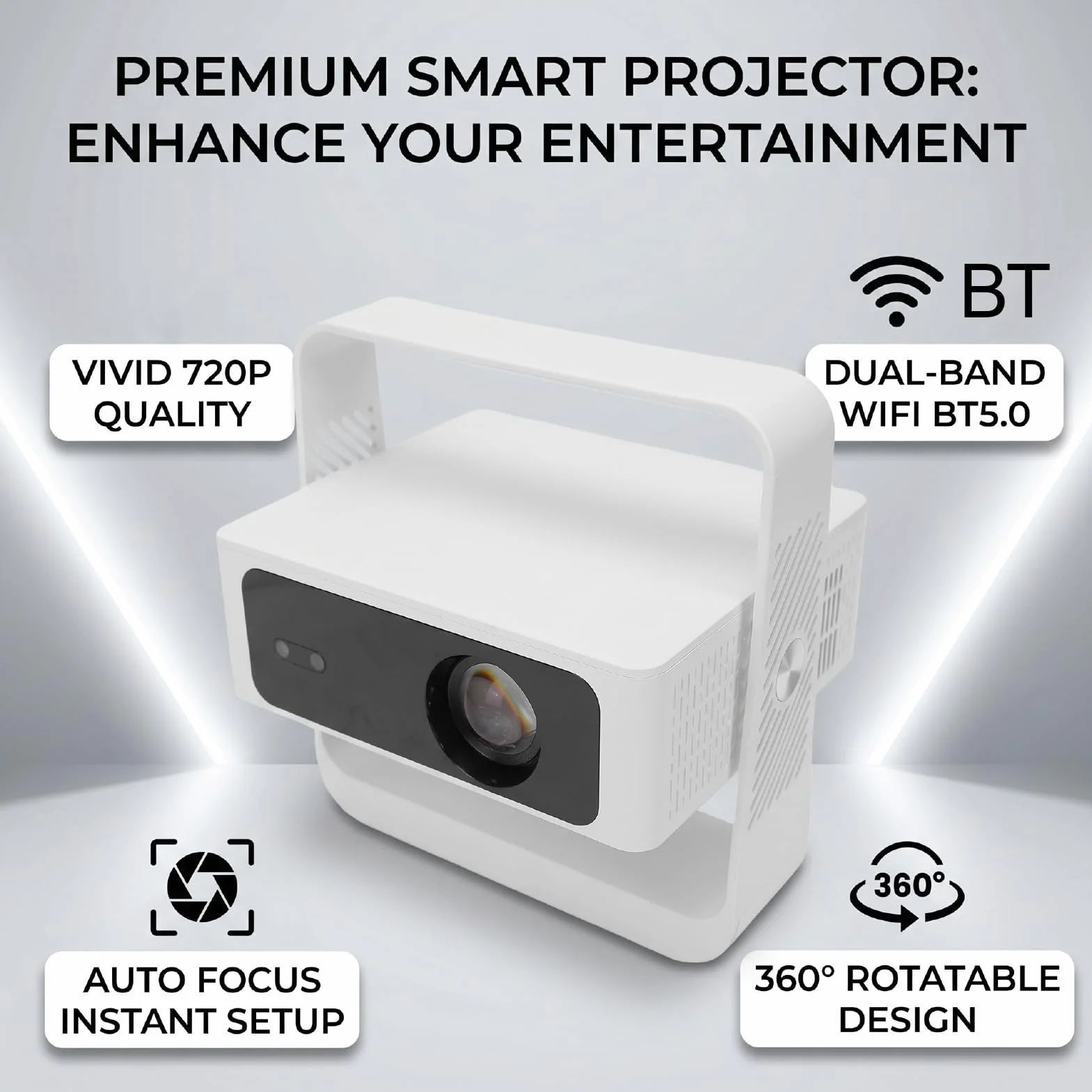 Naroote Inteligentny Projektor z WiFi Bluetooth 200 ANSI Autofokus 360° (wtyczka UE)