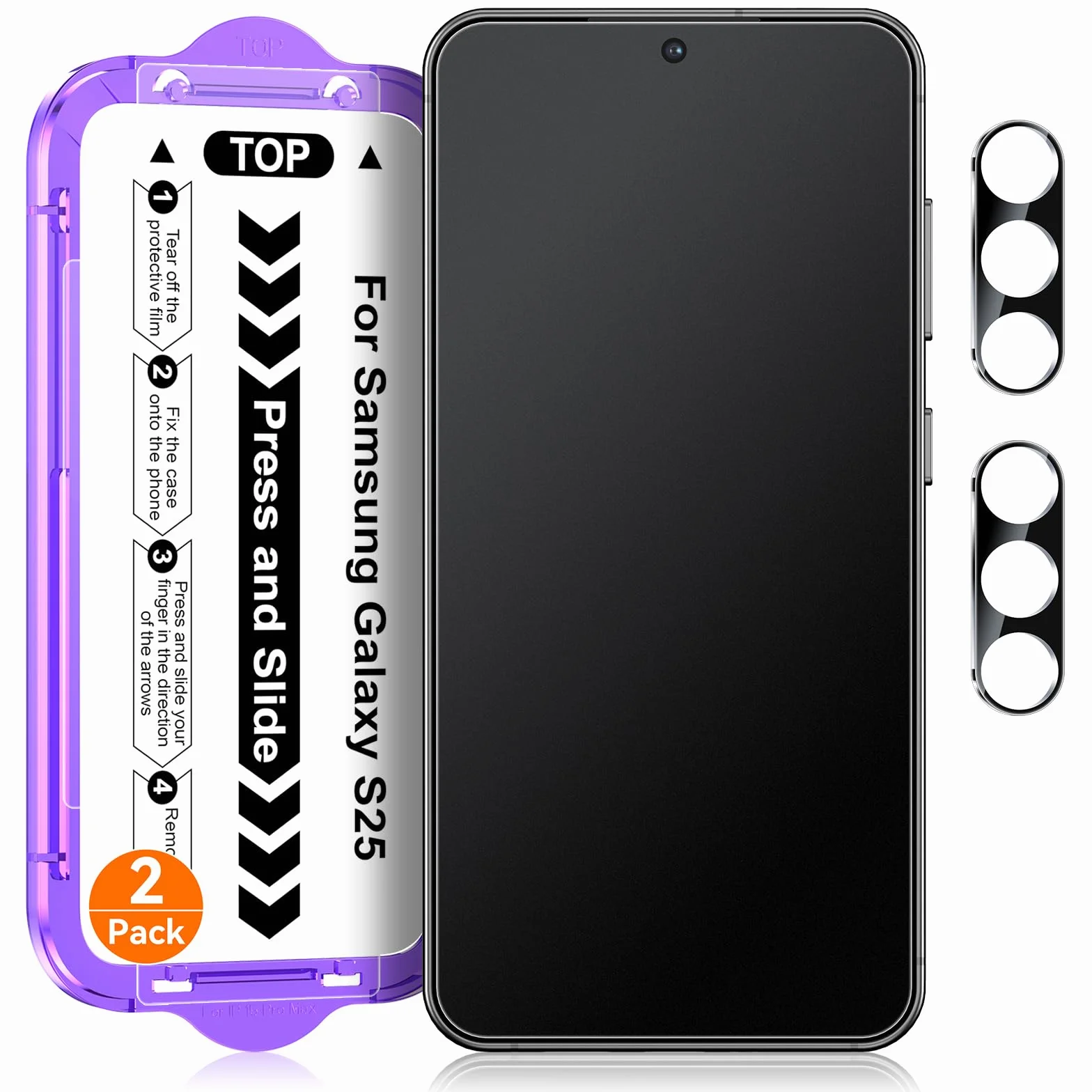 2-pak do Samsung Galaxy S25 (16,2 cala), matowa szklana osłona ekranu + 2 szt. ochraniaczy obiektywu aparatu z łatwym zestawem instalacyjnym, odblokowywanie odcisków palców, antyodblaskowe