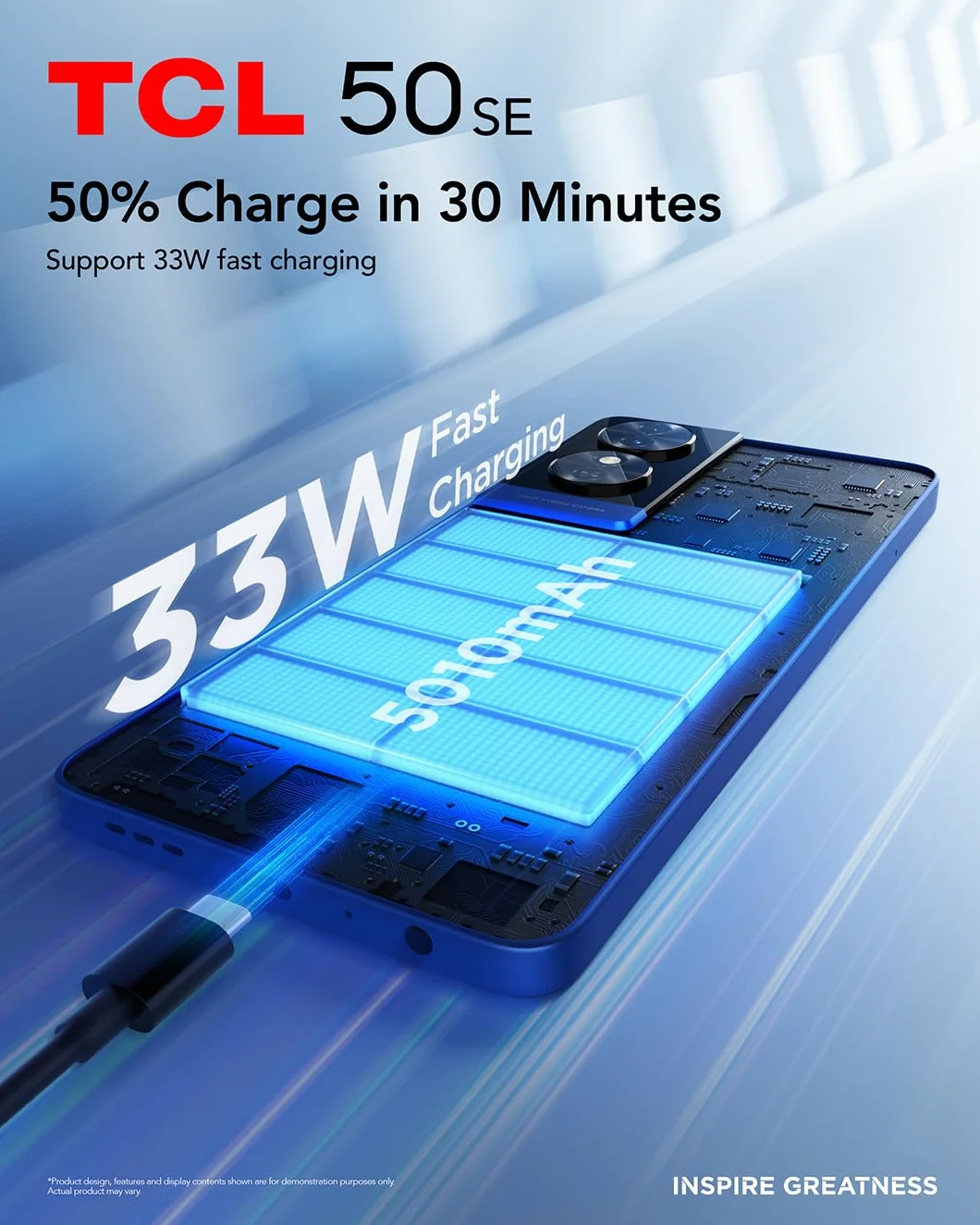 TCL 50SE smartfon 4G, wyświetlacz 6,78", FHD+ 90 Hz, 256 GB, 12 GB RAM (6 GB + 6 GB RAM Expansion), hybrydowy aparat 50 Mpx, system Android 14, bateria 5010 mAh szybkie ładowanie, Dual Sim, niebieski
