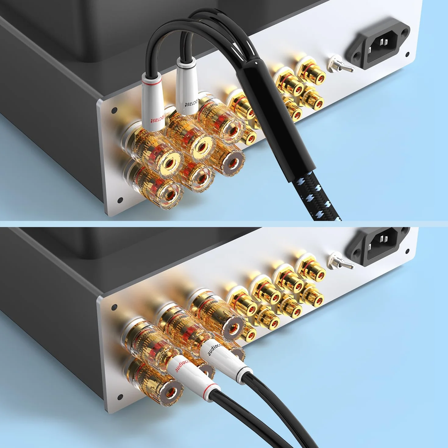 Tertullus 1 para wysokiej klasy kabel do głośników OFC, 3 m, posrebrzany z wtyczką bananową Hi-Fi, kabel do głośników do kina domowego i systemu Hi-Fi