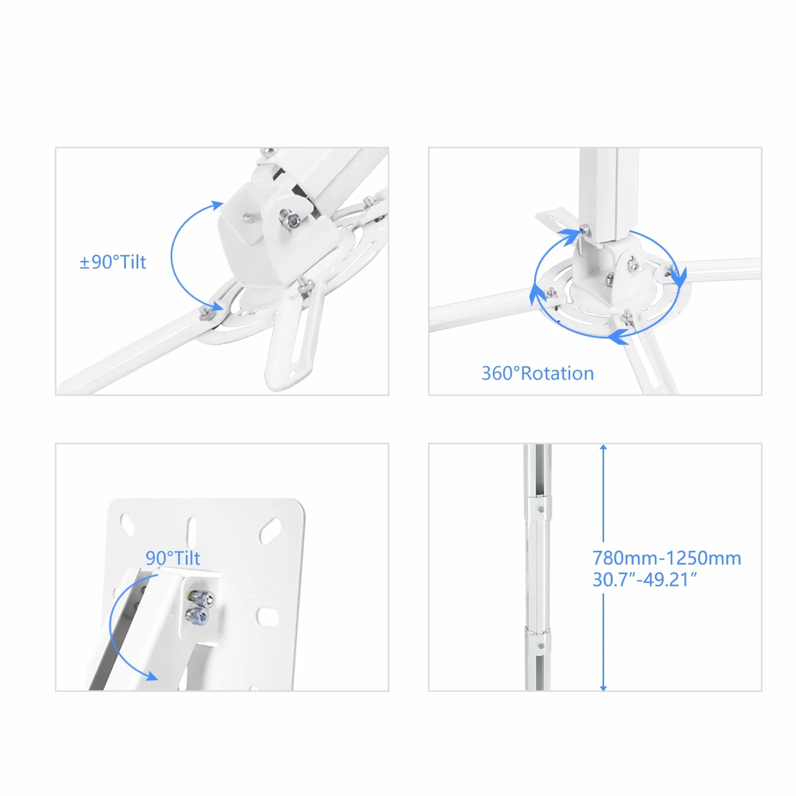 suptek Uchwyt sufitowy, projektor, obracany o 360°, kąt nachylenia 90°, 780-1250 mm, do projektorów do 13,6 kg, biały (PR05LW)
