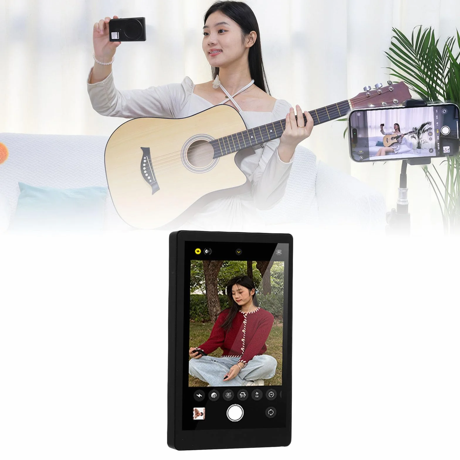 Fockety Telefon Magnetyczny Ekran Selfie Selfie, 4 -calowe 3 jasność Połączenie Bezprzewodowe Zdalne Sterowanie za pomocą Tylnego Ekranu Aparatu Telefonicznego do Selfie Vlog na żywo
