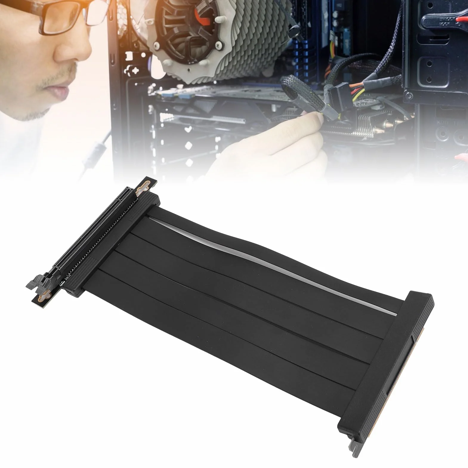 Cryfokt Ekranowany Kabel Pionowy PCIe 4.0 X16 z pionową instalacją GPU do Obudów Komputerów PC Pasujących do Wersji ITX – Czarny (60cm)