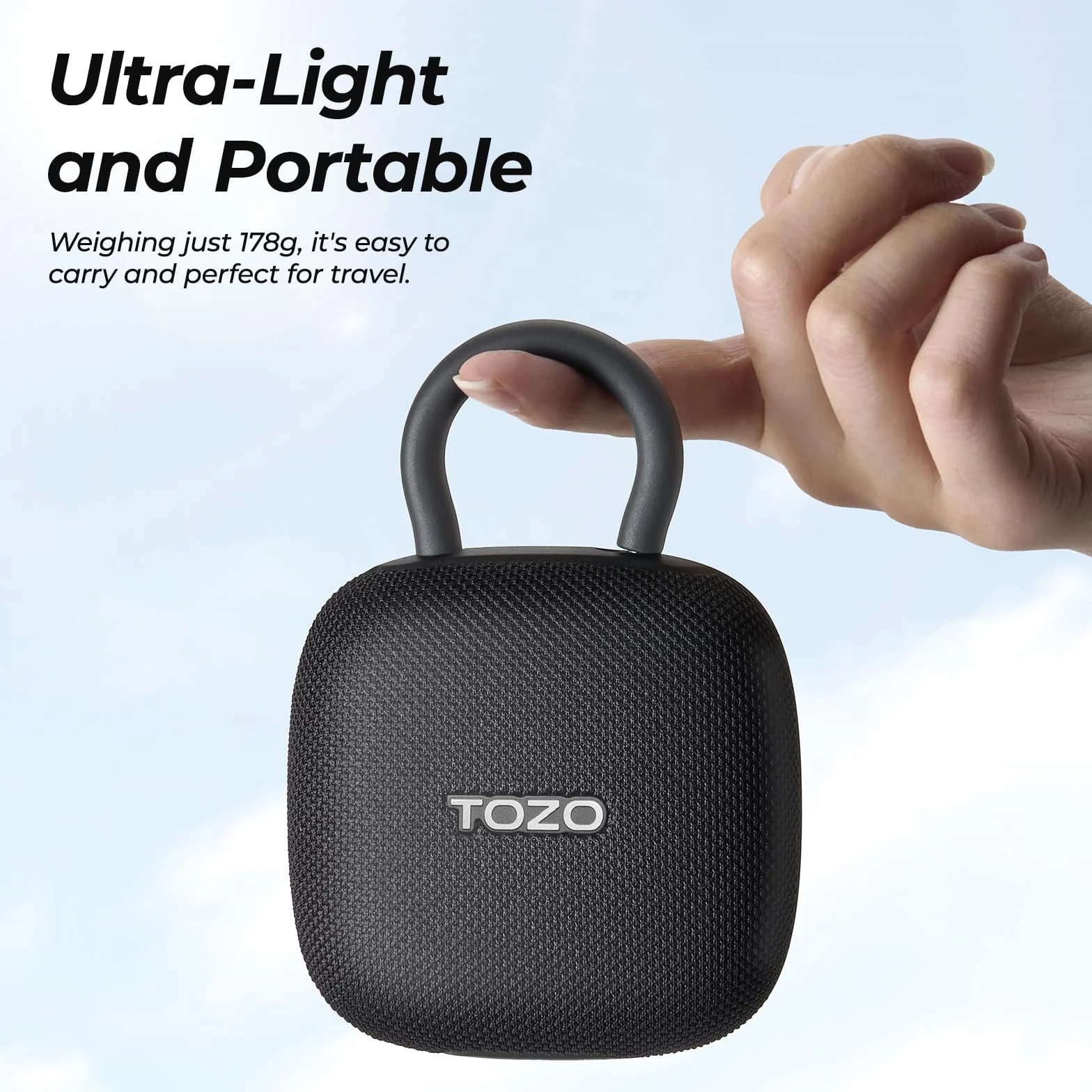 TOZO PE1 Przenośne głośniki Bluetooth z regulowanym karabińczykiem, bezprzewodowy mini głośnik prysznicowy Bluetooth z IPX8, wodoodporny, 32H Playtime Punchy Bass Audio Speaker do domu, podróży
