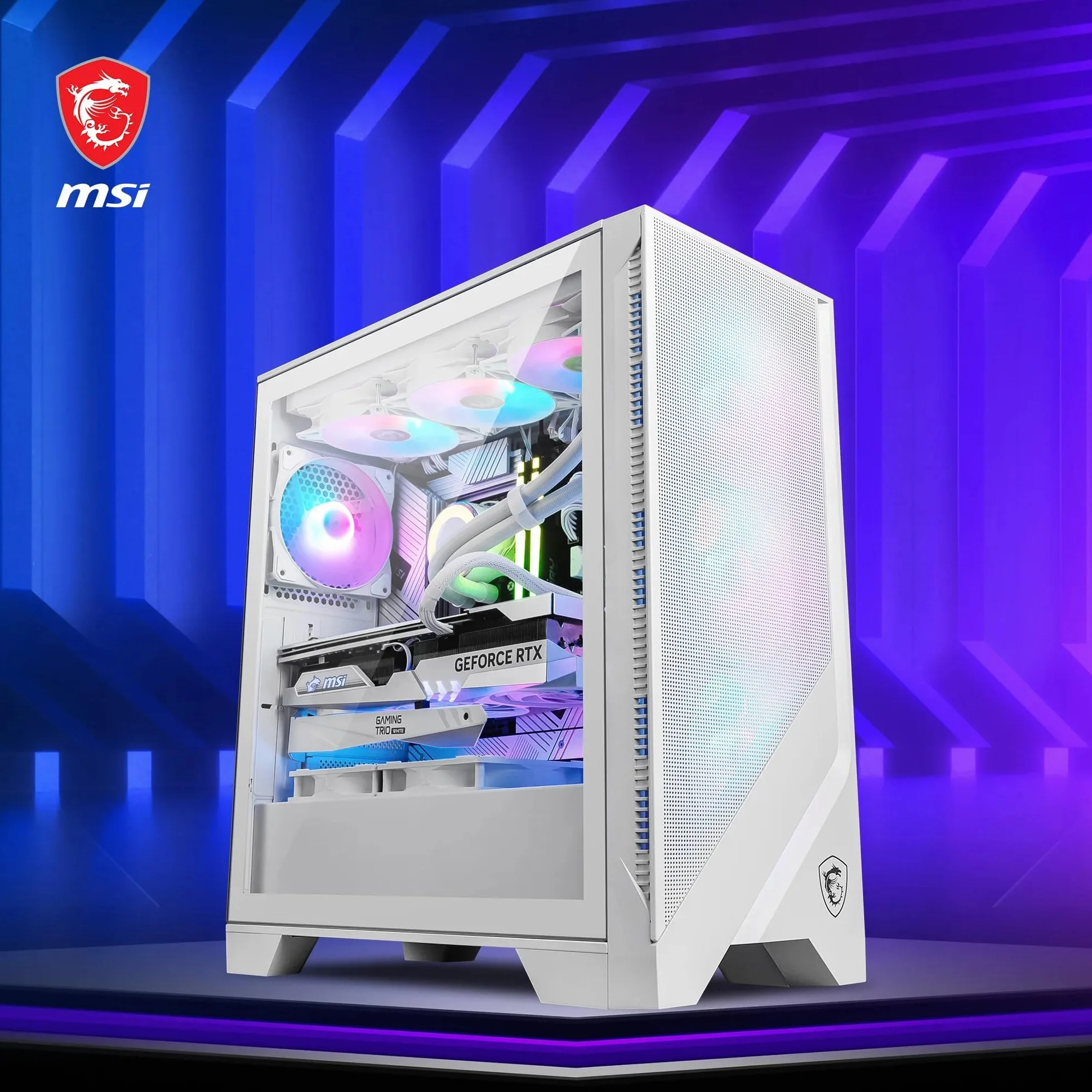 MSI MAG Forge 320R Airflow White Średnia wieża obudowa komputera - ATX, kompatybilna z RTX 40, wentylatory ARGB, magnetyczne filtry przeciwpyłowe, szkło hartowane, koncentrator ARGB, USB Typu-A 3.2
