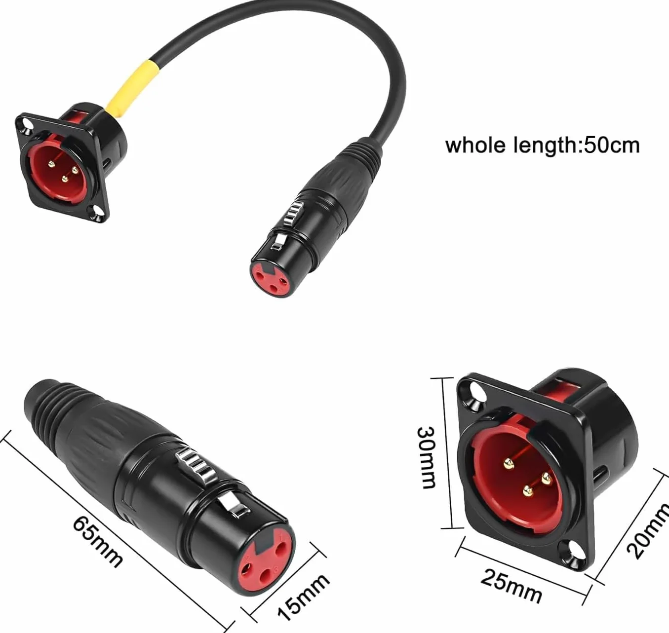 Wtyczka D XLR do gniazda XLR 3-pinowy mikrofon Feed/Pass Thru Converter 50 cm