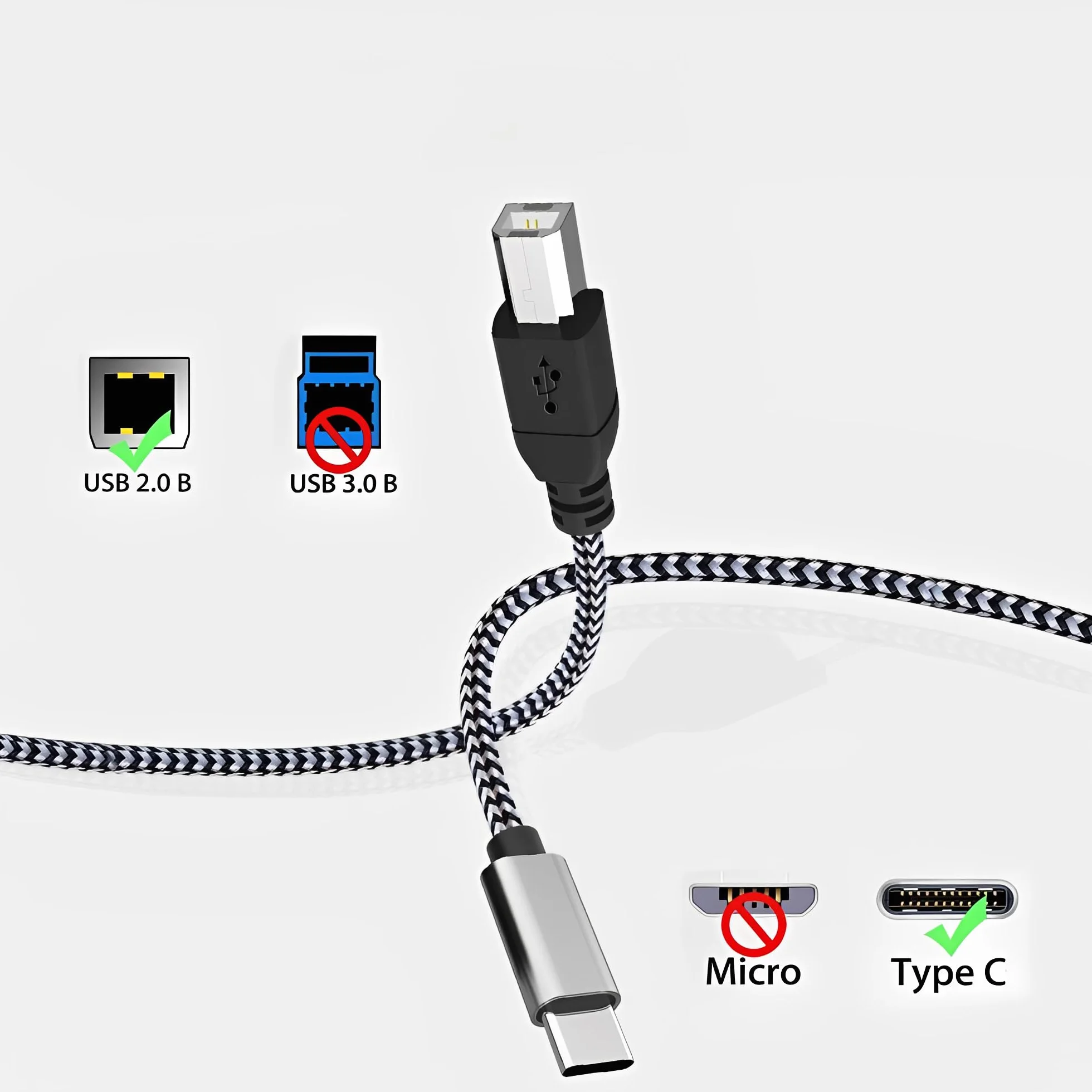 MOSWAG Kabel USB B do USB C 480 Mbps 10 m, kabel do drukarki MIDI, wytrzymały nylonowy płaszcz i aluminiowa wtyczka, do drukarek, keyboardów MIDI, smartfonów, syntezatorów, interfejsów audio