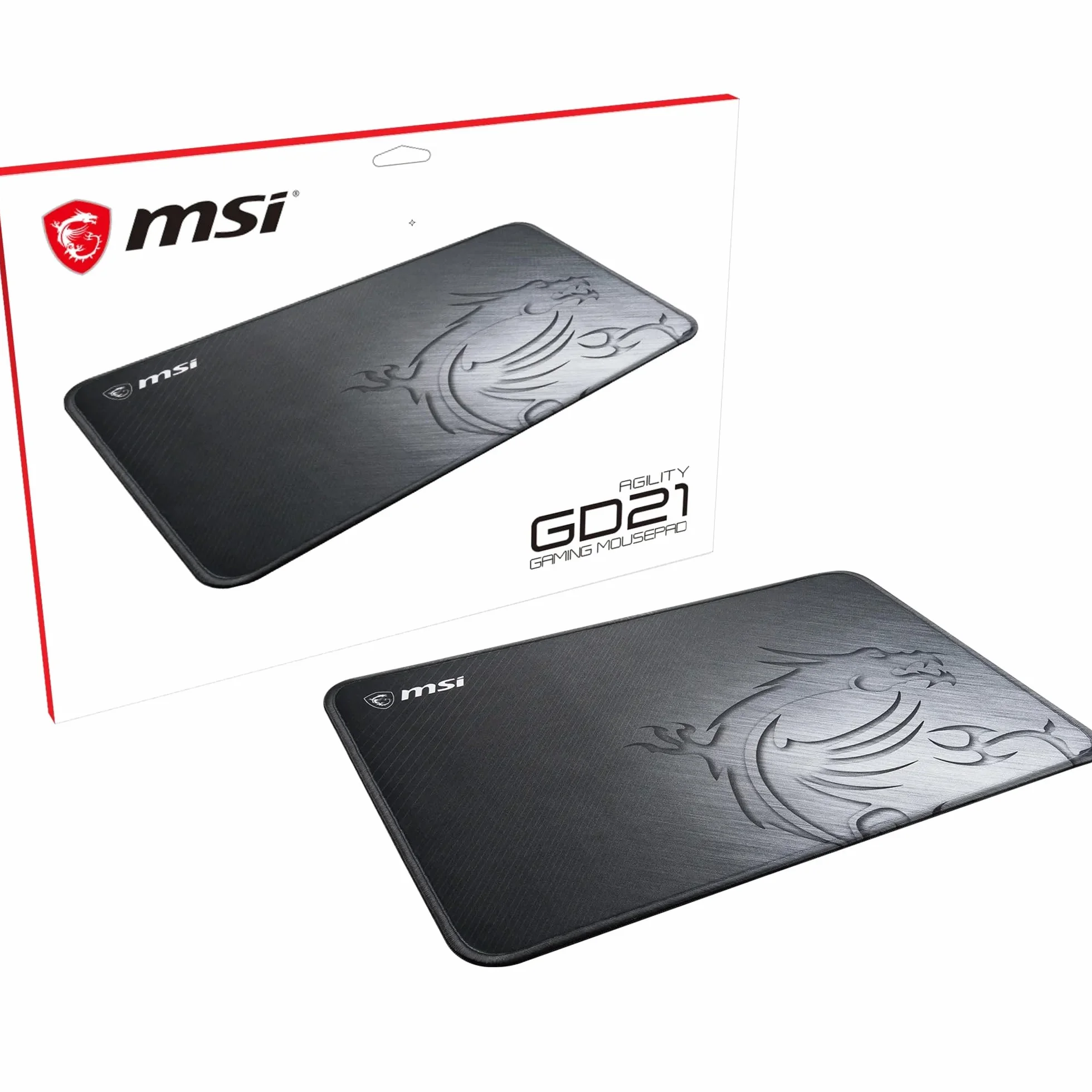 MSI AGILITY GD21 podkładka pod mysz do gier, powierzchnia tekstylna o niskim tarciu, miękkie szwy krawędziowe, antypoślizgowa podstawa, 320 x 220 x 3 mm