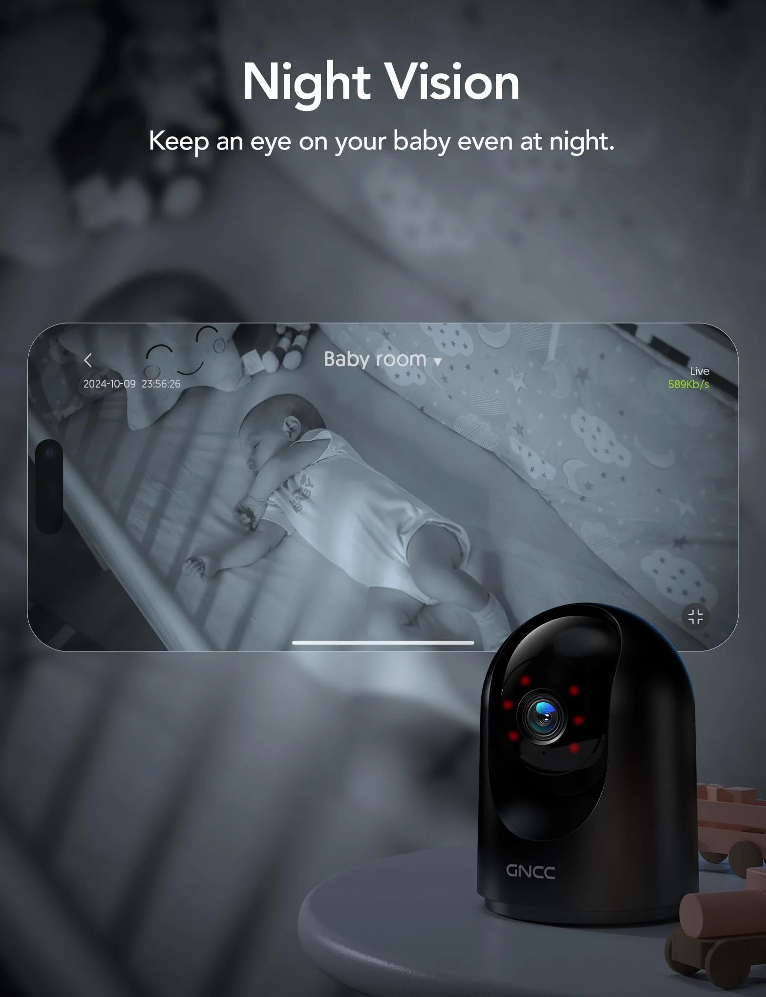GNCC 2K 3MP Wewnętrzna kamera nadzorująca WiFi, 360°, noktowizor, dwukierunkowy dźwięk, wykrywanie ruchu, alarm, odpowiednia dla rodzin/niemowląt/zwierząt, kompatybilna z Alexa i Google, 2,4 GHz | Kamera dla psów/kotów/zwierząt SD/chmura, dwukierunkowy dź
