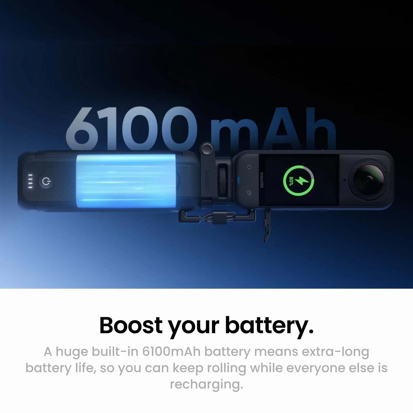 Insta360 FOMO-Power-uchwyt z akumulatorem 6.100 mAh, mini pilot zdalnego sterowania, składany statyw czteronożny, obsługa wstępnego nagrywania dla X5, X4, X3, X4 Air, vlogowanie w podróży, przygody na