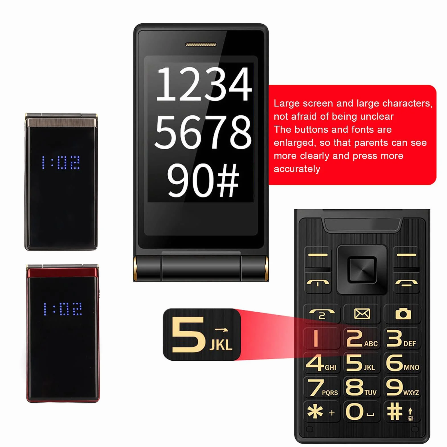 Odblokowane Senior Flip Phones, Duży Przycisk Telefon Komórkowy dla Osób Starszych, Ekran 2.8, 5900mAh, Przycisk SOS, Latarka, Dual SIM, Głośny Głos (niszczą kolor)