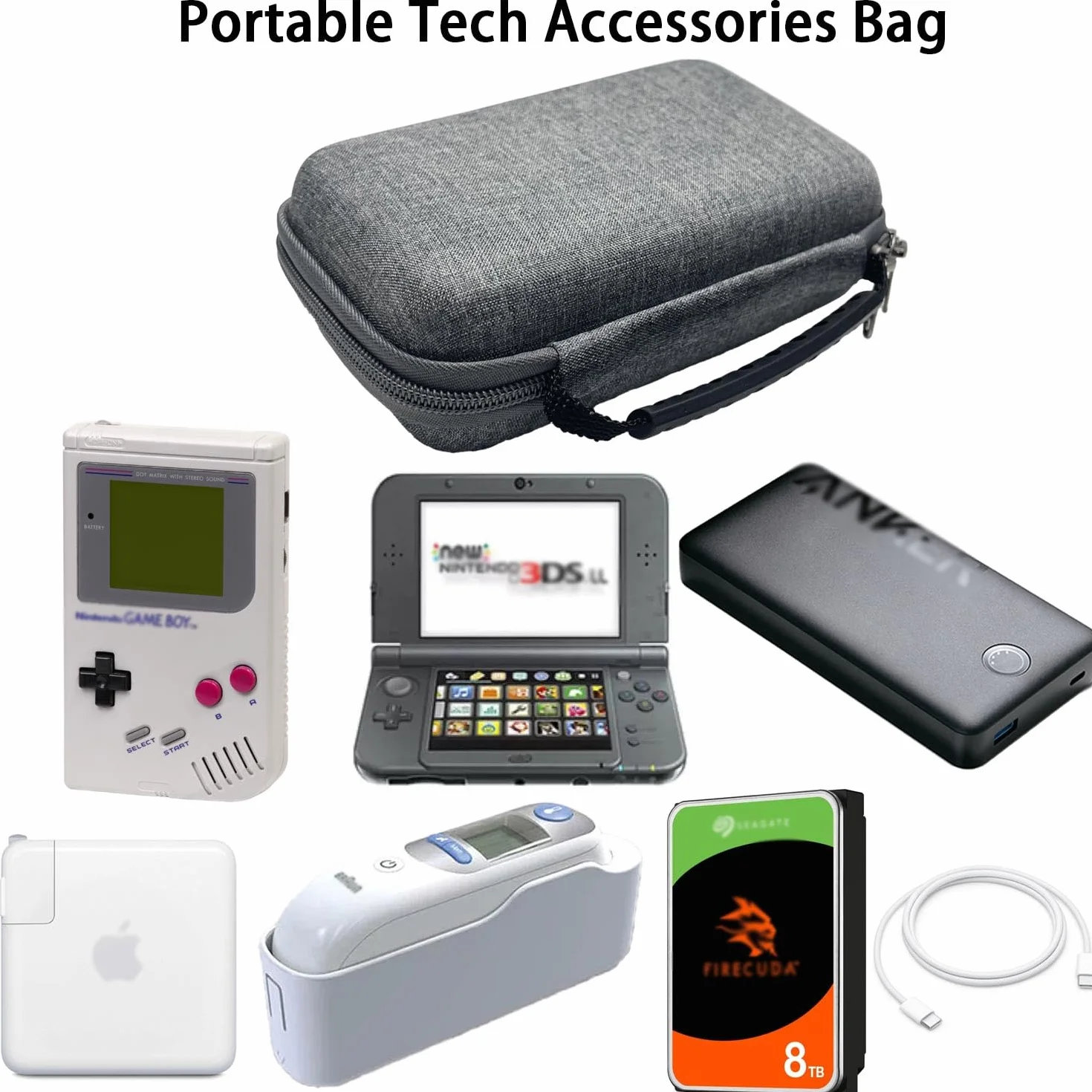TRIPHKAR Twarde EVA Torba Ochronna Etui na Game Boy , 3DS XL, 3DS LL Konsolę, Dysk Twardy 3,5" , Power Bank, Kable i Akcesoria(Tylko Torba)