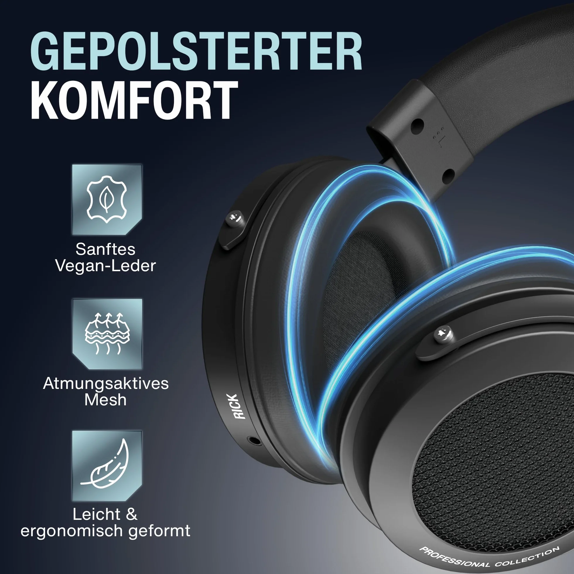 audio pirates Rick Professional nauszne słuchawki studyjne – wtyczka jack z etui, dźwięk HiFi, kabel 3 m i adapter 6,3 mm – słuchawki studyjne, słuchawki Hi-Fi, wtyczka jack (1)