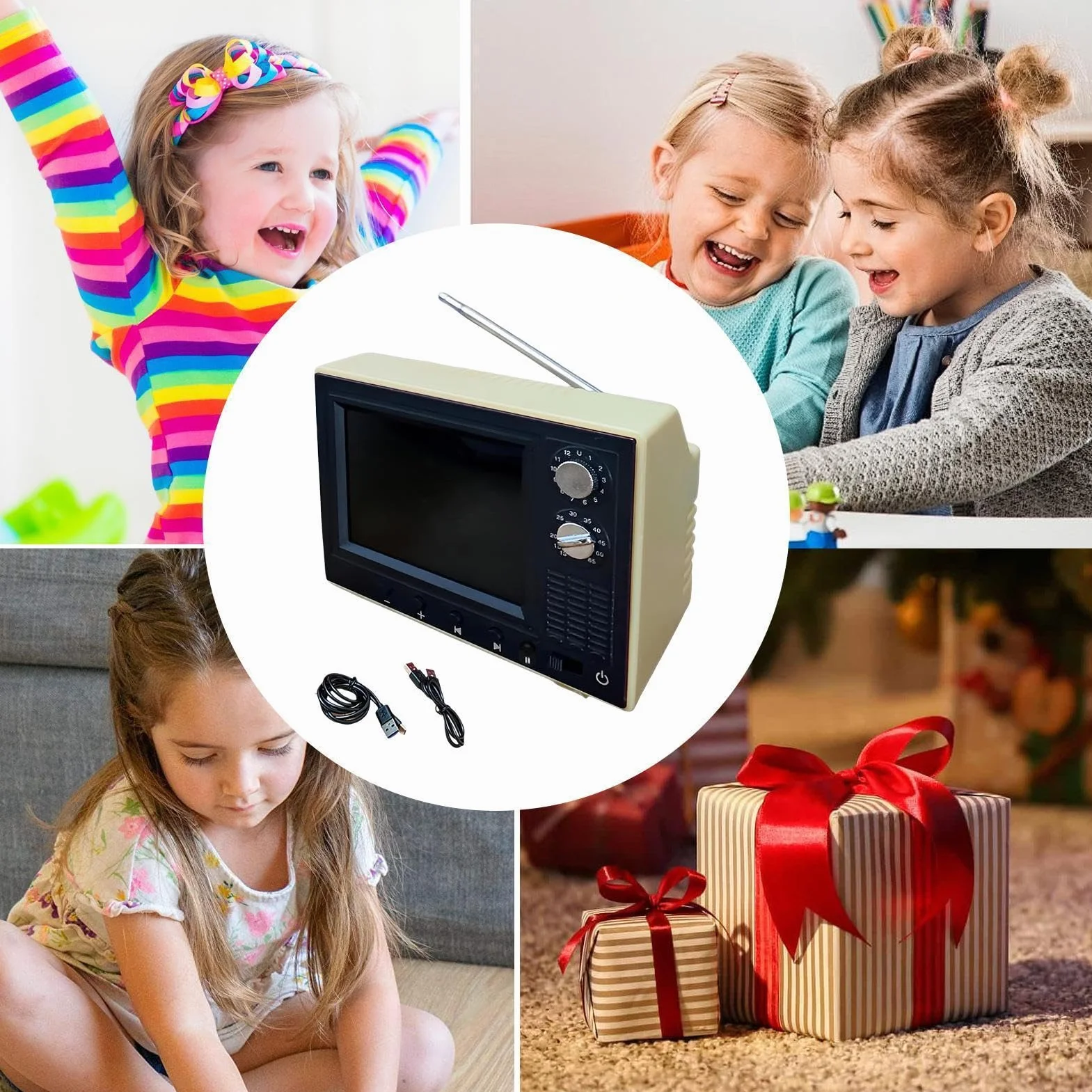 Kieszonkowy TV Małe Retro Zabawki Z Odtwarzaniem USB | Obsługa Słuchawek Telewizor Kieszonkowy Do Domu Salonu Sypialni Biura Akademika Przedpokoju Szafki Biurka Domku Dla Lalek