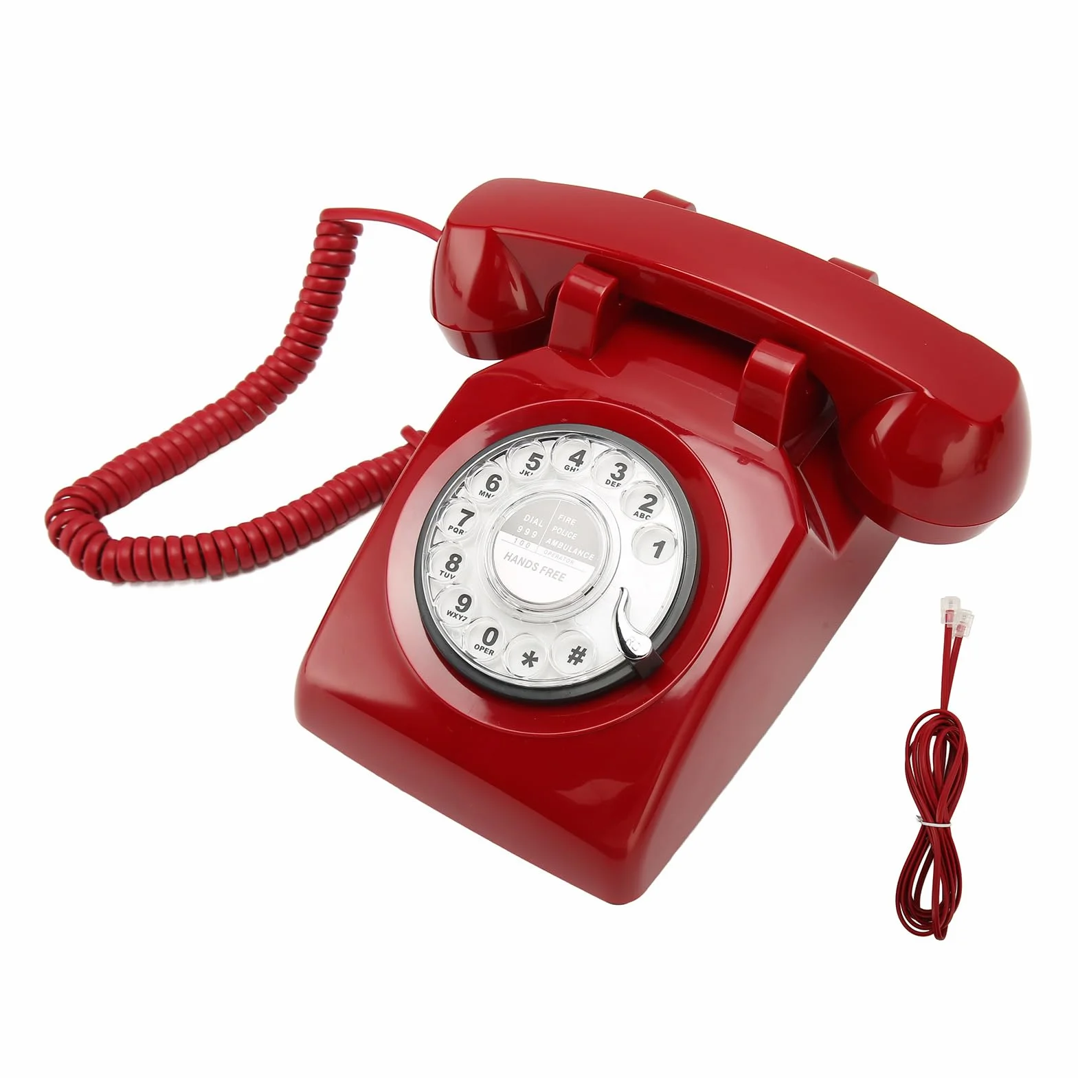 Telefon Stacjonarny w Stylu Retro, Telefon Stacjonarny w Stylu Retro, Staromodny Przewodowy z Mechanicznym Głośnikiem Dzwonka do Domowego Biura w Hotelu (czerwony)
