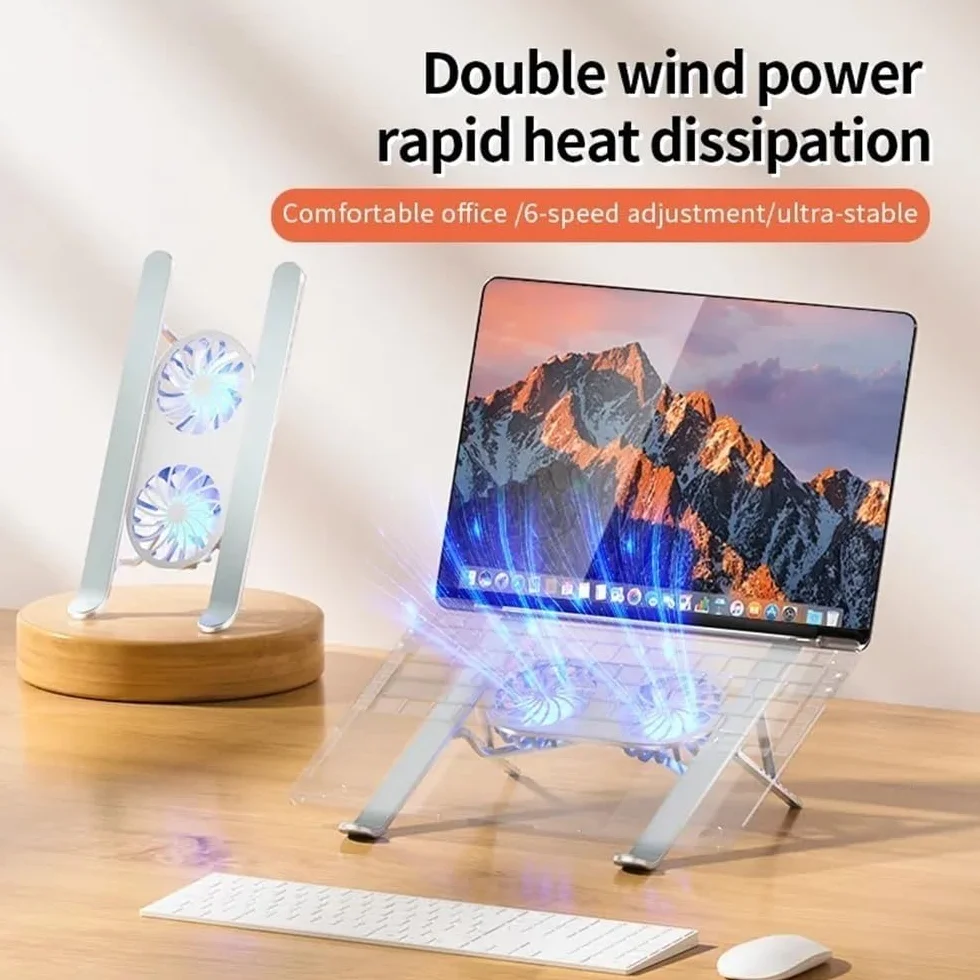 Podstawka pod laptopa, Laptop Cooler Base Stand Dual Fan Foldable Laptop Cooling Pad Aluminum Portable Bracket Akcesoria biurowe(Gray)
