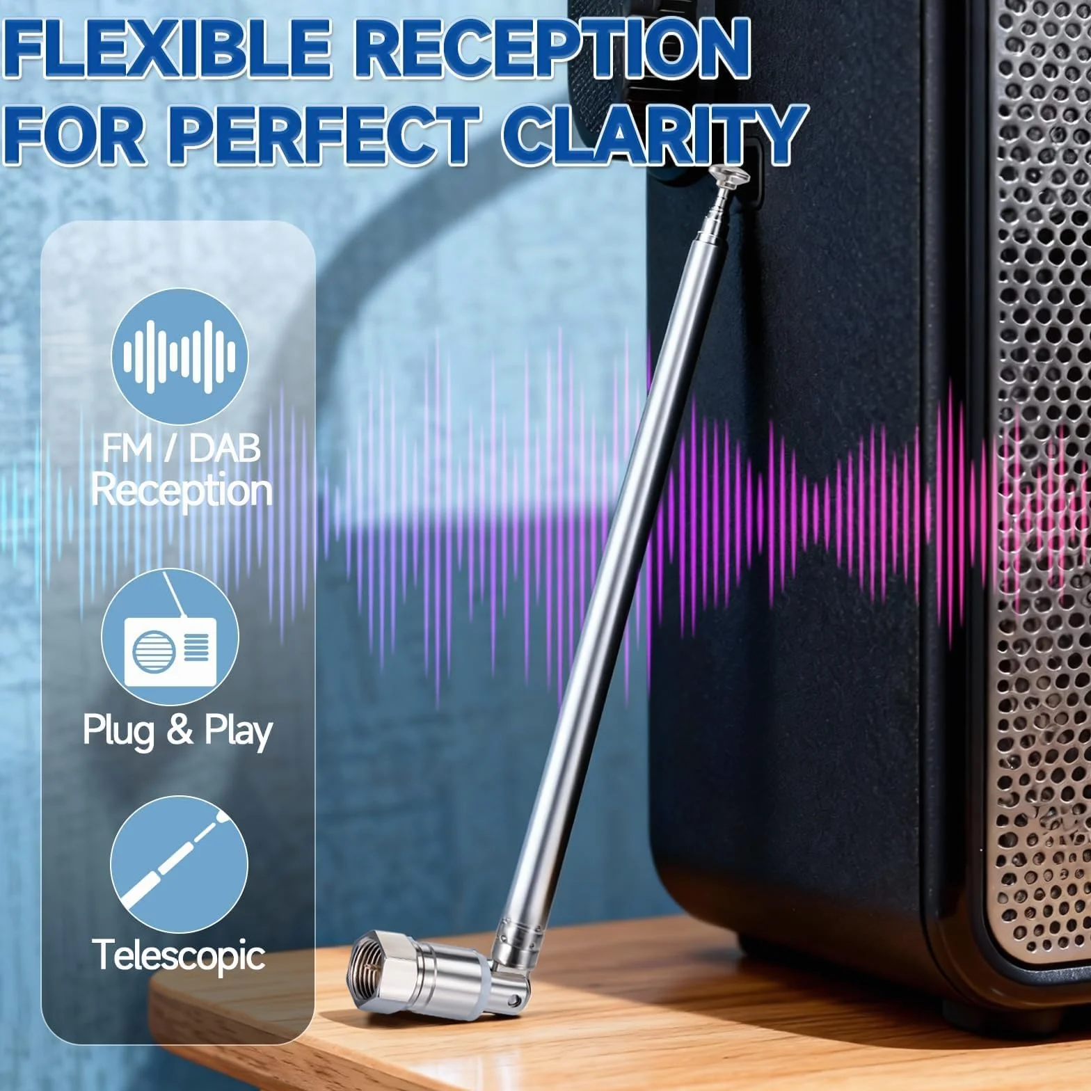 Bingfu DAB FM UKW antena radiowa 75 Ohm Unbal antena teleskopowa antena pokojowa kompatybilna z Yamaha Denon Pioneer Marantz Bose Wave system muzyczny odbiornik stereo wewnętrzny odbiornik