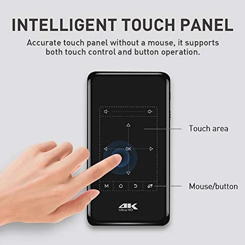 Mini projektor kieszonkowy, inteligentny projektor DLP Pico obsługuje wejście HD/dekodowanie 4K HD ze złączem HDMI USB/ekranem dotykowym/RC, do kina domowego, na rodzinne imprezy (Android 6.0) (ME)