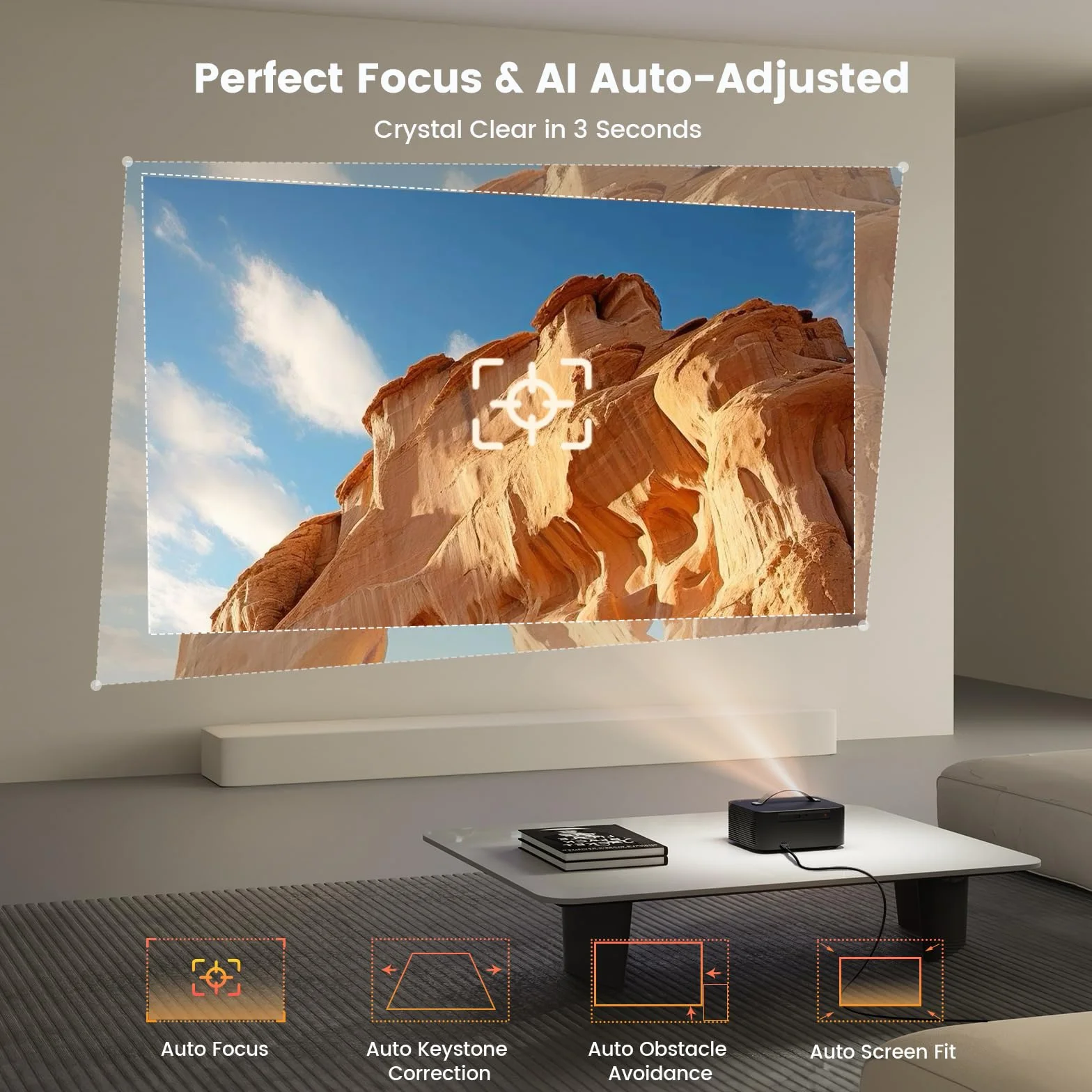 Projektor 4K【800+Oficjalna aplikacja/Dolby Audio】 Projektor wideo 1080P, skupienie elektryczne i 4D/4P Keystone i CEC, WiFi6 Bluetooth 5.4 ONOAYO Retroprojektor kinowy, Mistrzostwa Świata, czarna