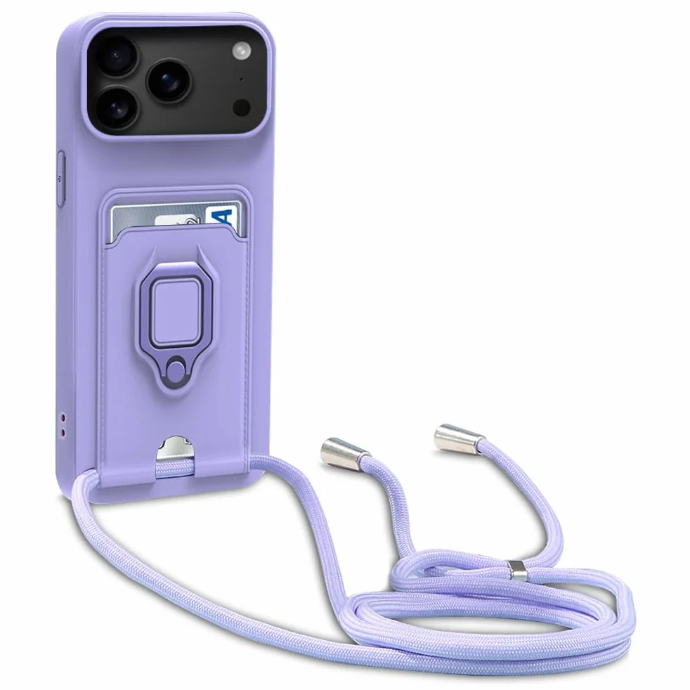 Przesuwana ochrona aparatu, silikonowe etui z łańcuszkiem na telefon komórkowy, kompatybilne z iPhone 17 Pro Max, metalowy uchwyt na pierścień, regulowany naszyjnik, etui na telefon komórkowy