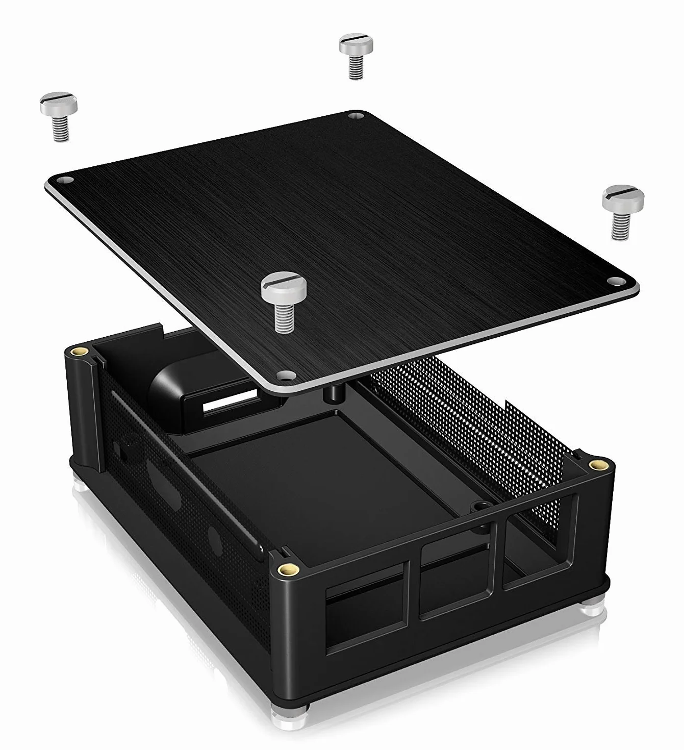 ICY BOX IB-RP102 obudowa do Raspberry Pi 2, Raspi 3 model B i Raspi 3 model B+, aluminium, 3 radiatory, przepuszczająca powietrze kratka boczna, czarna
