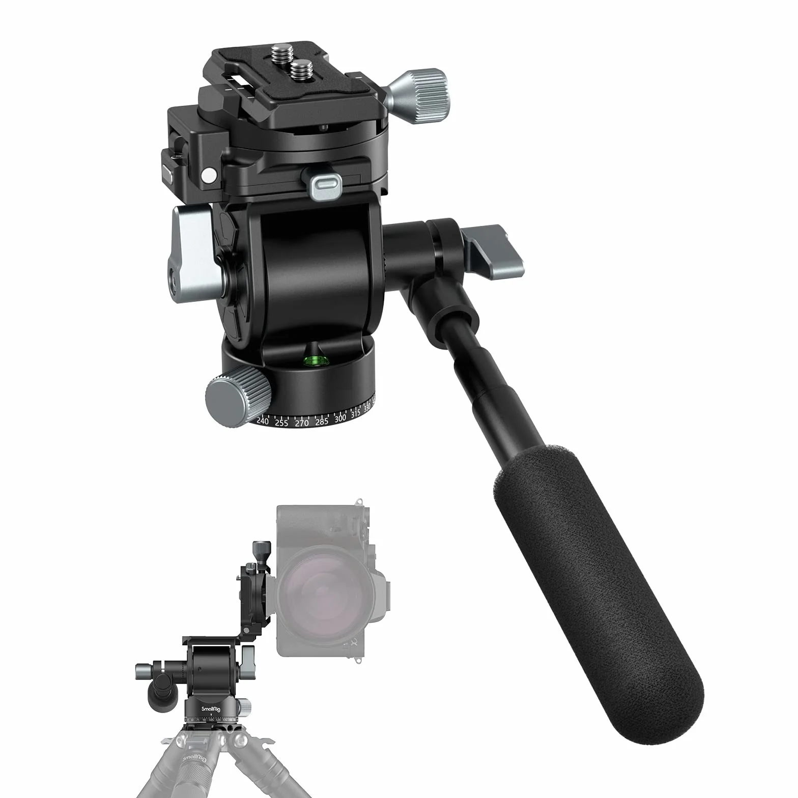 SMALLRIG G?owica wideo do fotografowania w pionie/poziomie, g?owica statywu z pochylan? g?owic? z teleskopowym uchwytem, maksymalne obci??enie 5kg / 11 funt w dla kamery - 4104