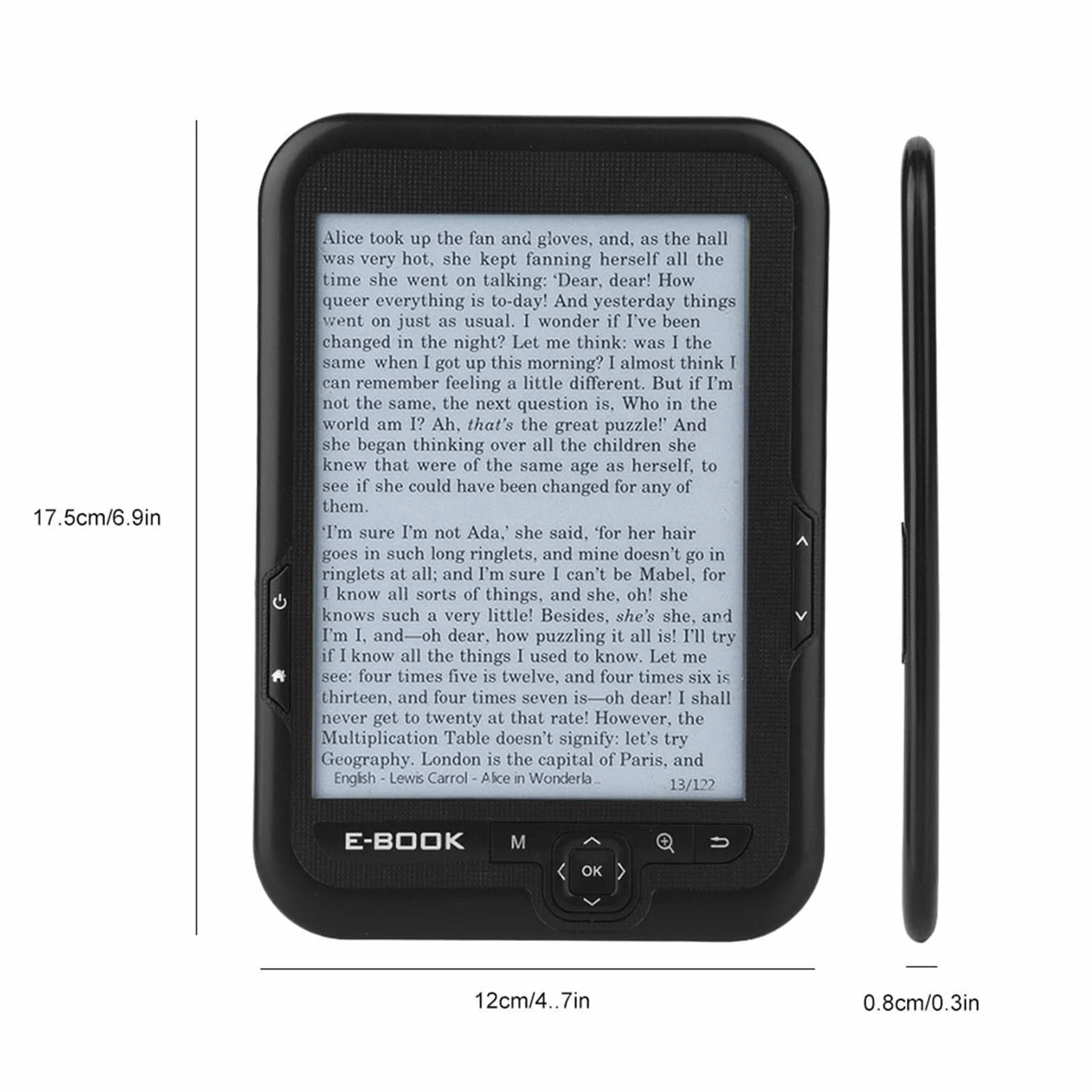 Przenośny e-czytnik, wodoodporny 6-calowy elektroniczny czytnik e-booków z wyświetlaczem o wysokiej rozdzielczości 800x600, obsługuje 29 języków (czarny1)