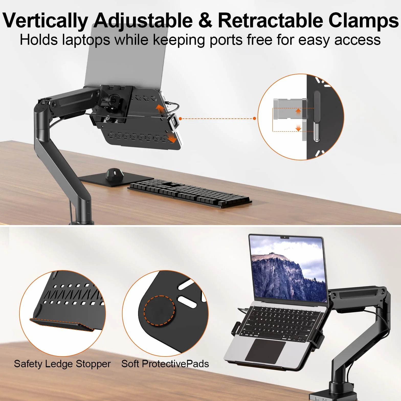 PUTORSEN Metalowy uchwyt VESA laptopów o przekątnej ekranu od 12-18 cali i wadze do 9 kg, podstawka pod laptopa z wentylacją do ramienia monitora, VESA 75/100