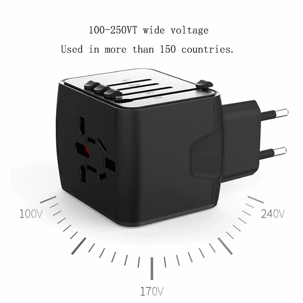 Na całym świecie adapter podróży, Adapter Travel Socket International, przenośne podróże Międzynarodowe Ładowanie Gniazdo Konwersji (Color : D, Rozmiar : 4USB(6.5 * 5.3 * 5.2cm))