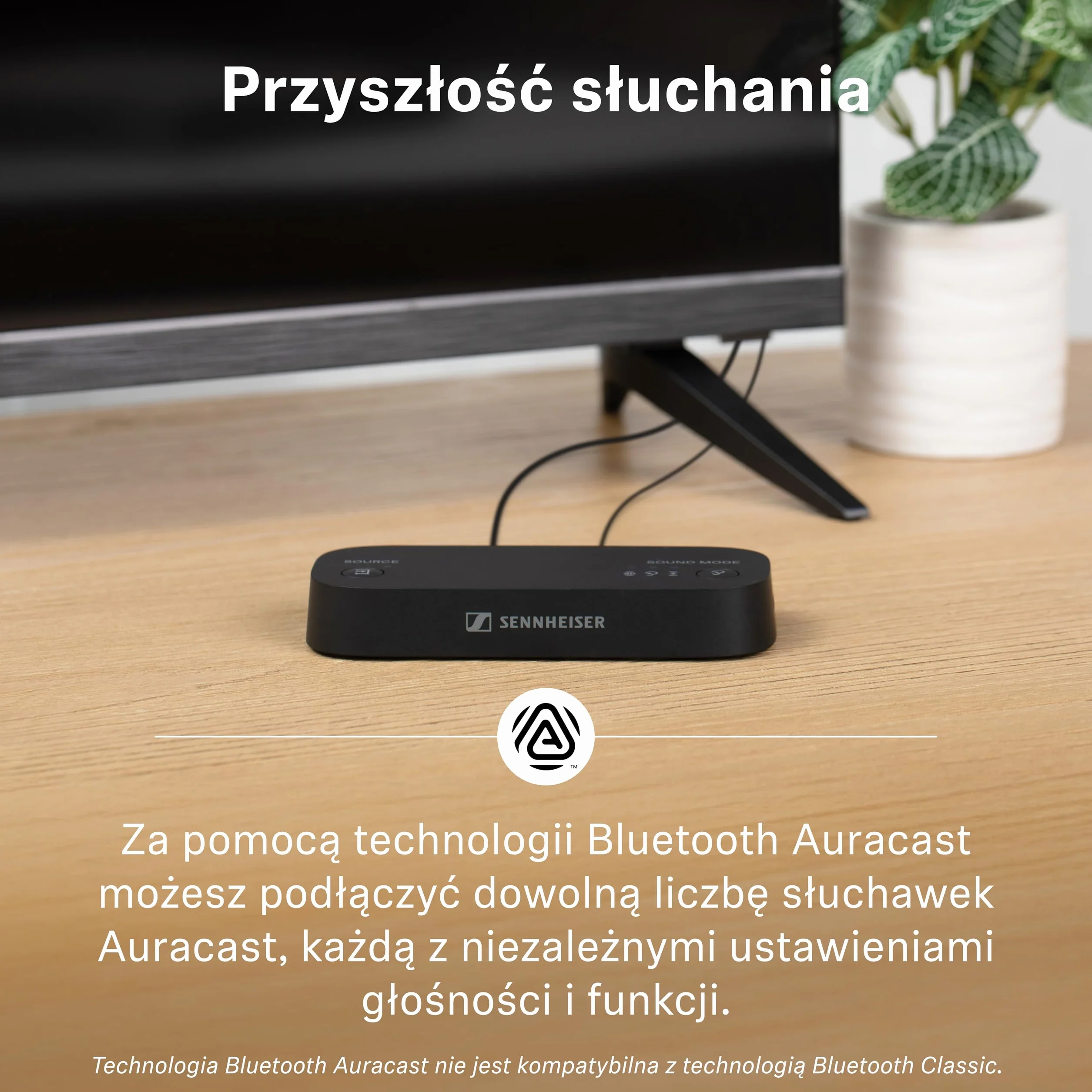 Sennheiser RS 255 Słuchawki Telewizyjne, Zestaw Słuchawek Bluetooth z Nadajnikiem, Bezprzewodowe o Niskich Opóźnieniach z Wirtualnym Dźwiękiem Przestrzennym, do 50 h Pracy na Baterii
