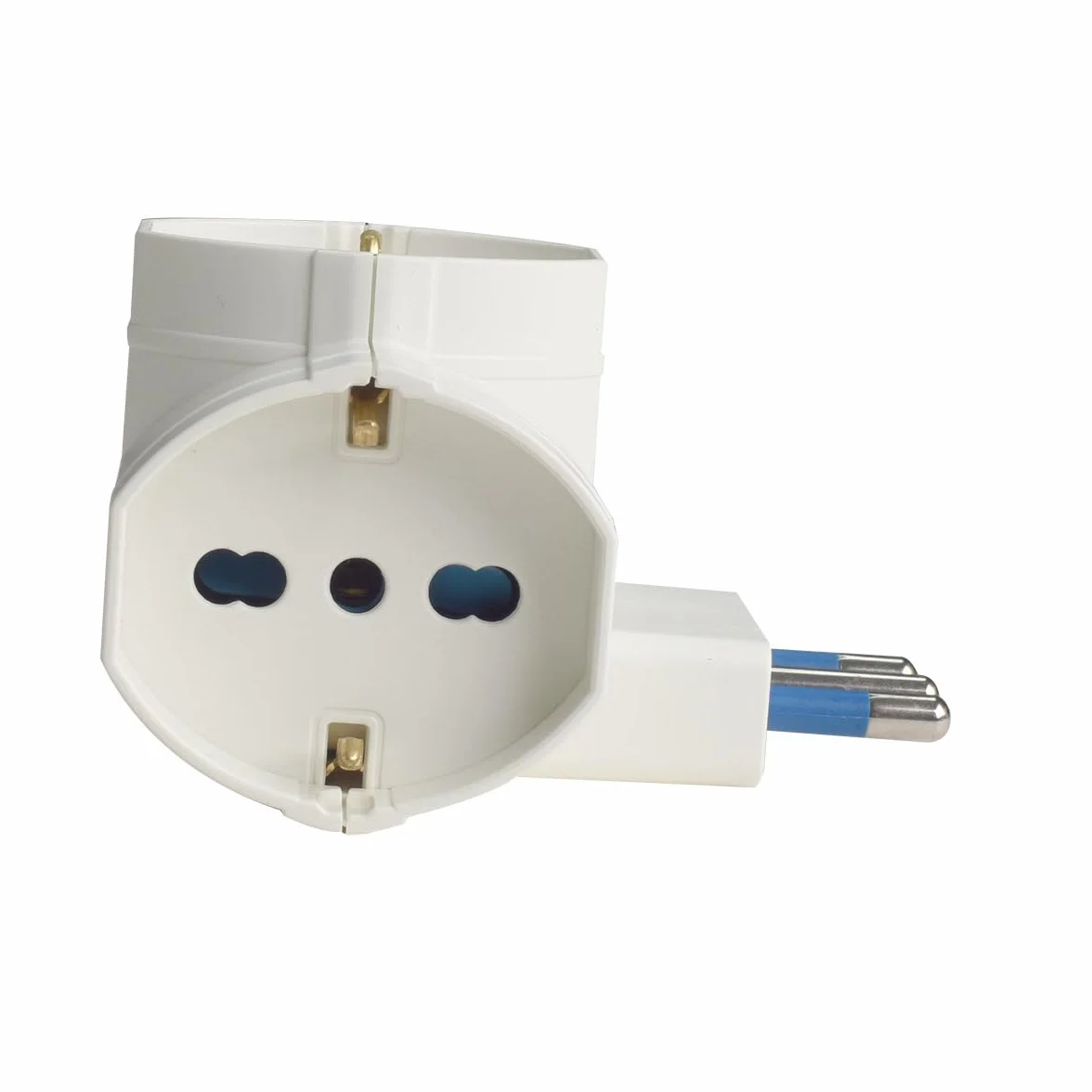Potrójny adapter podróżny z wtyczką kątową 16A i 3 gniazdami uniwersalnymi 10A/16A Bipasso/Schuko, Max 250V 1500W, gniazdo 3 w 1 (10)
