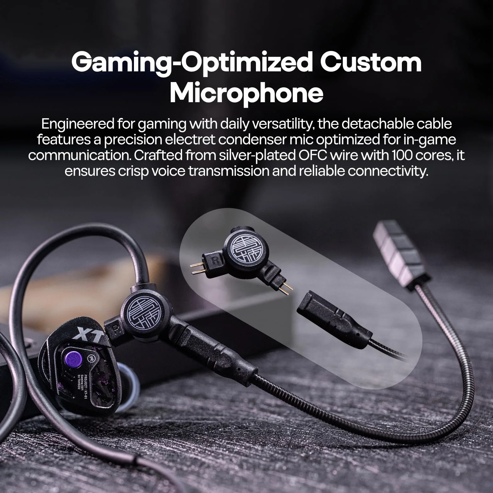 Linsoul TANGZU Xue Tao Słuchawki douszne Gaming, przewodowe słuchawki Hi-Fi z odłączanym mikrofonem, dynamiczny przetwornik douszny z szklaną membraną 10 mm (3,5 mm MIC)