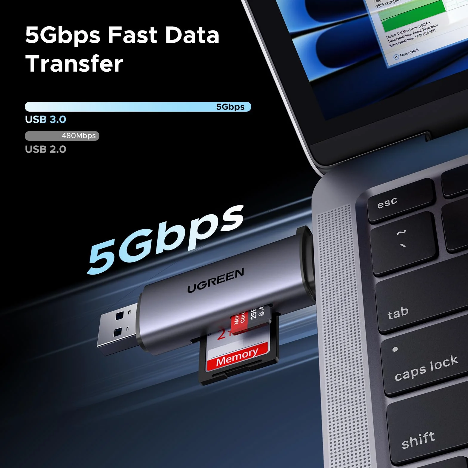 UGREEN Czytnik Kart USB 3.0 USB C Zewnętrzny TF SD 2 w 1