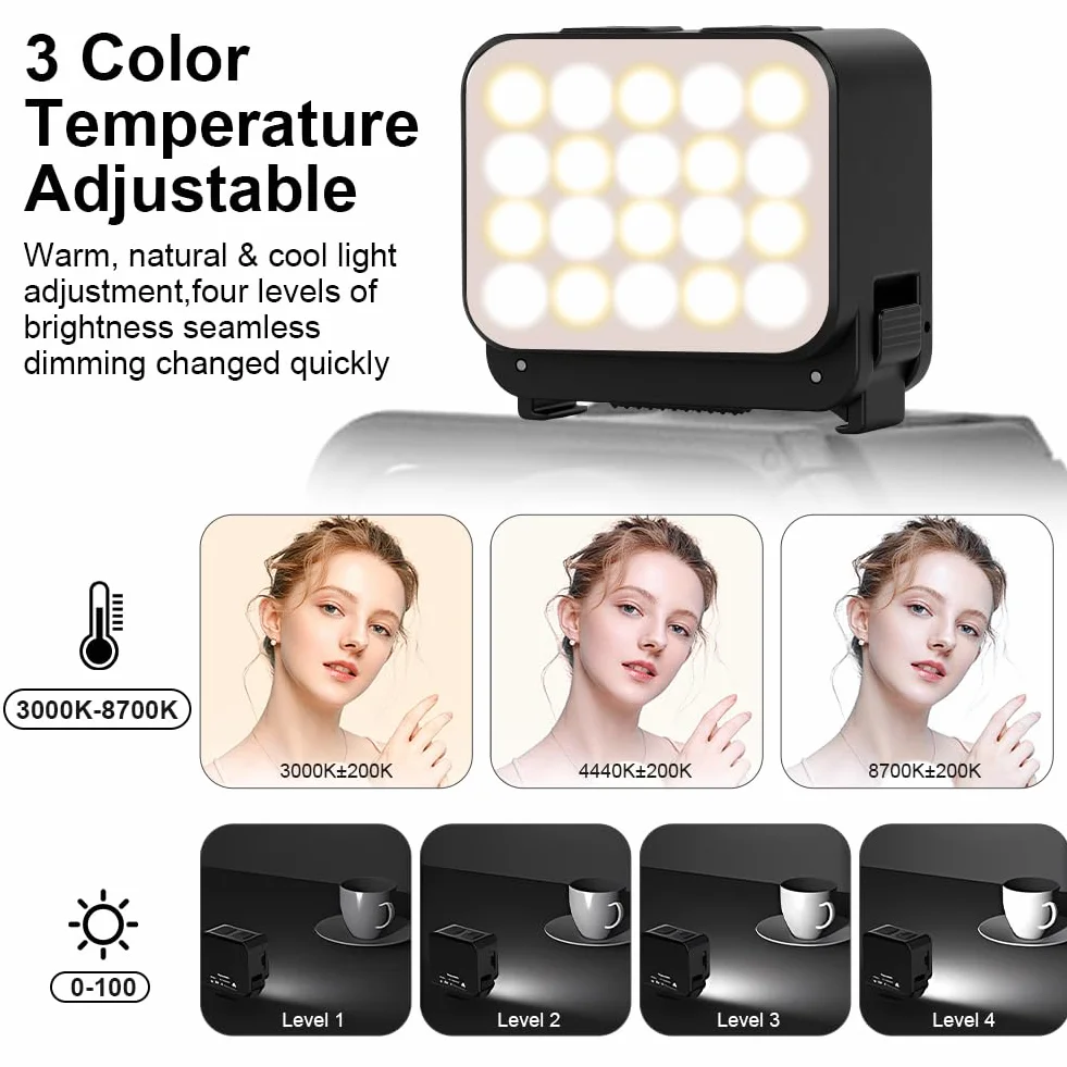 LED Mini lampa wideo, przenośna kamera, magnetyczne światło z akumulatorem 600 mAh, 3 tryby i 4-stopniowe ściemnianie, kompatybilne z DJI Osmo Action 3/4/5 Pro