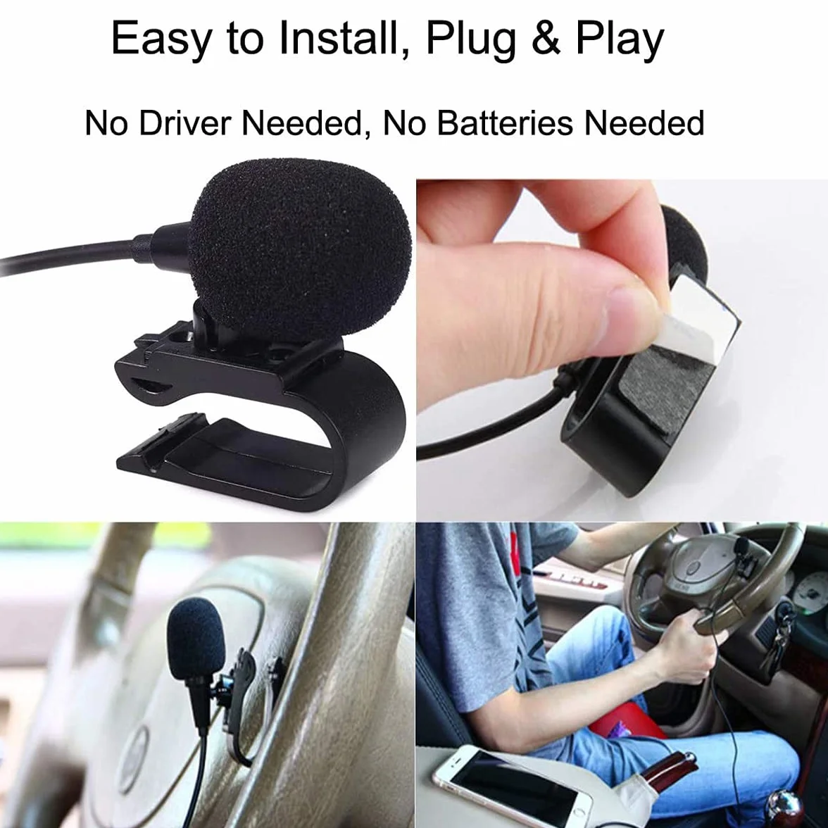 3,5 mm przenośny mikrofon zewnętrzny kompatybilny z JVC Kenwood Sony Alpine do głównej jednostki samochodowej z radiem Bluetooth stereo GPS DVD, kabel 3 m, Plug and Play