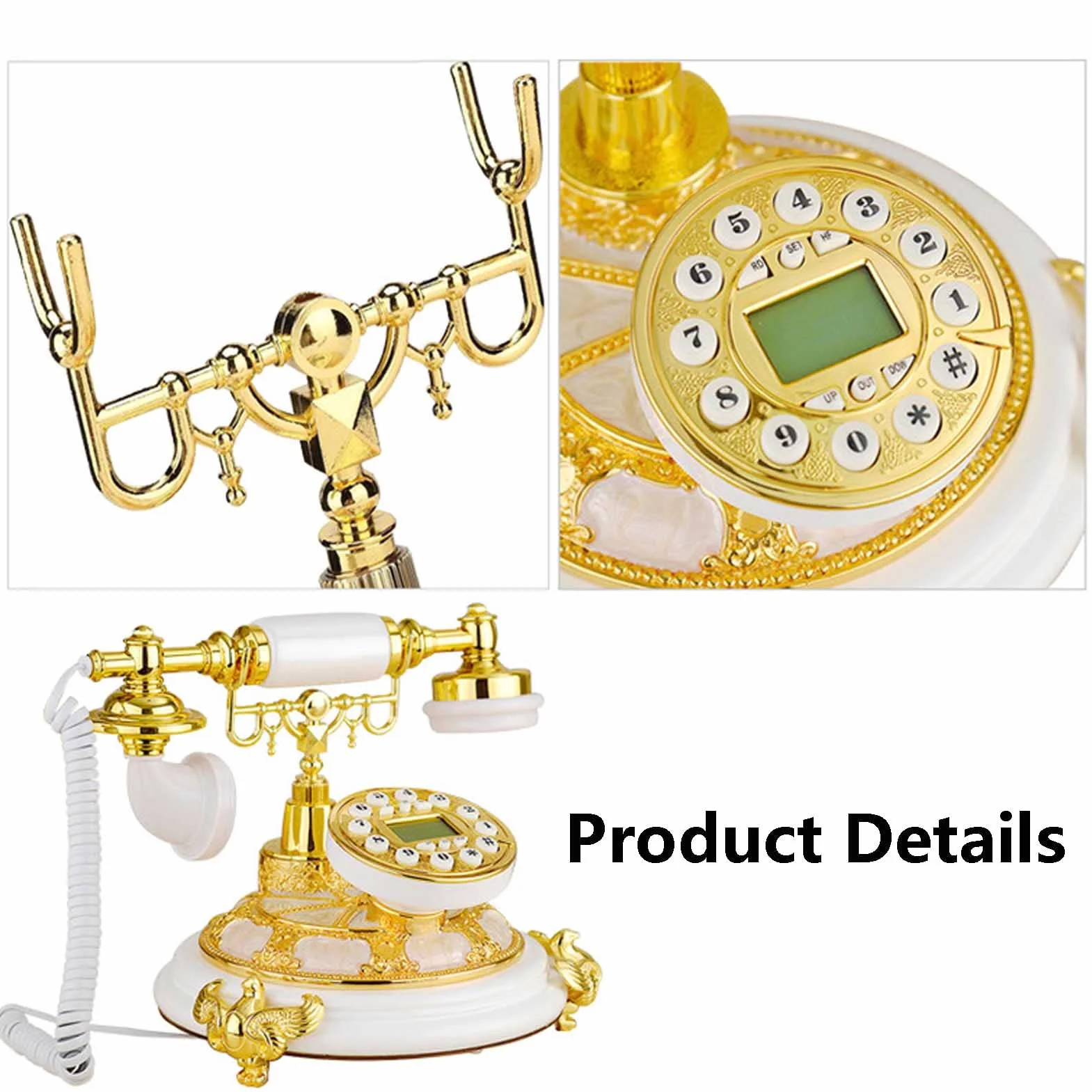 Antyczny telefon, telefon stacjonarny w stylu retro, przewodowy telefon stacjonarny w stylu vintage z identyfikatorem dzwoniącego i przyciskami do wystroju biura hotelowego