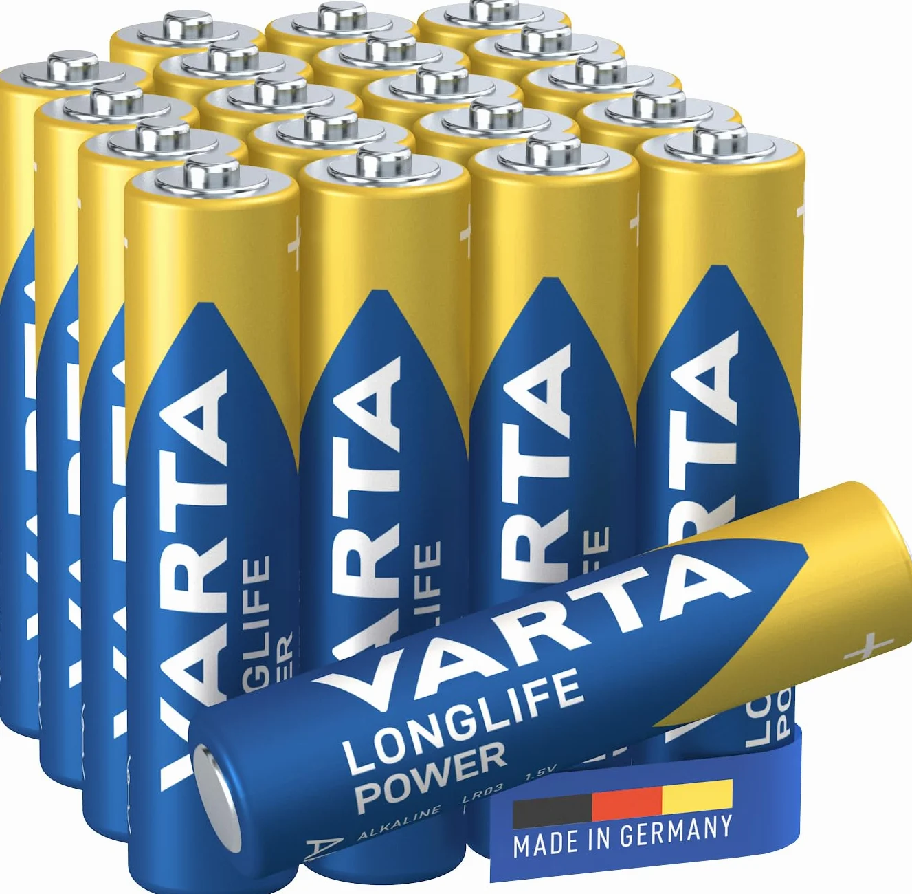 VARTA Longlife Power, bateria alkaliczna, AAA, Micro, LR03, 1,5 V, opakowanie 10+10 szt., Made in Germany
