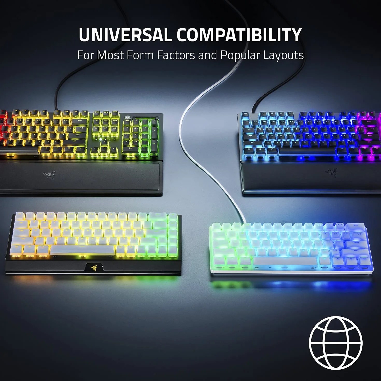 Zestaw ulepszenia klawiszy Razer Phantom: Unikalny design Stealth, przezroczyste boki, oznakowania wytrawione od dołu, narzędzia do demontażu klawiszy i stabilizatorów, uniwersalna kompatybilność,