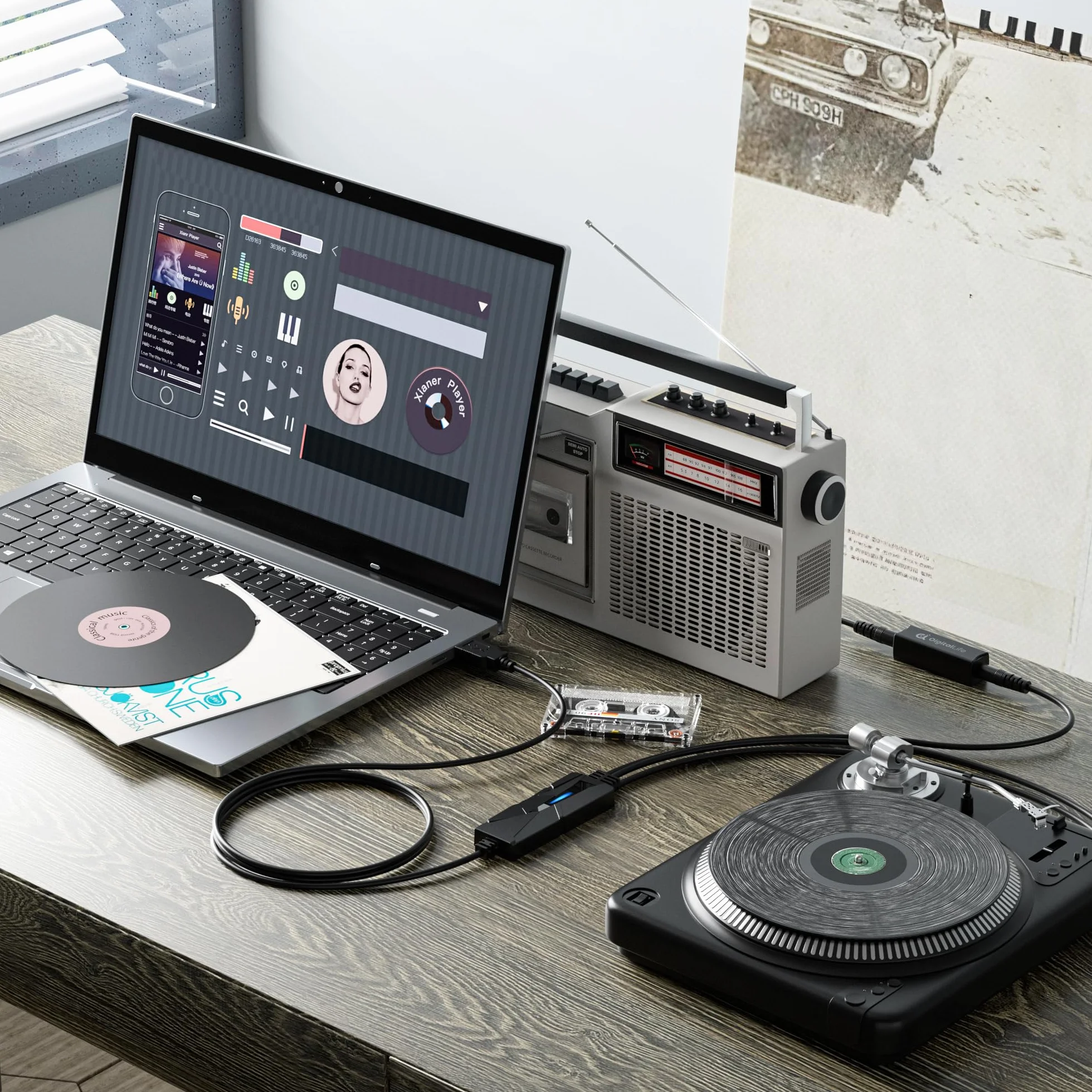 DigitalLife USB 2.0 Audio Grabber z Wejściem 3,5 mm oraz R/L Stereo – Digitalizator Audio do Winyli i Kaset, Kompatybilny z Windows/macOS