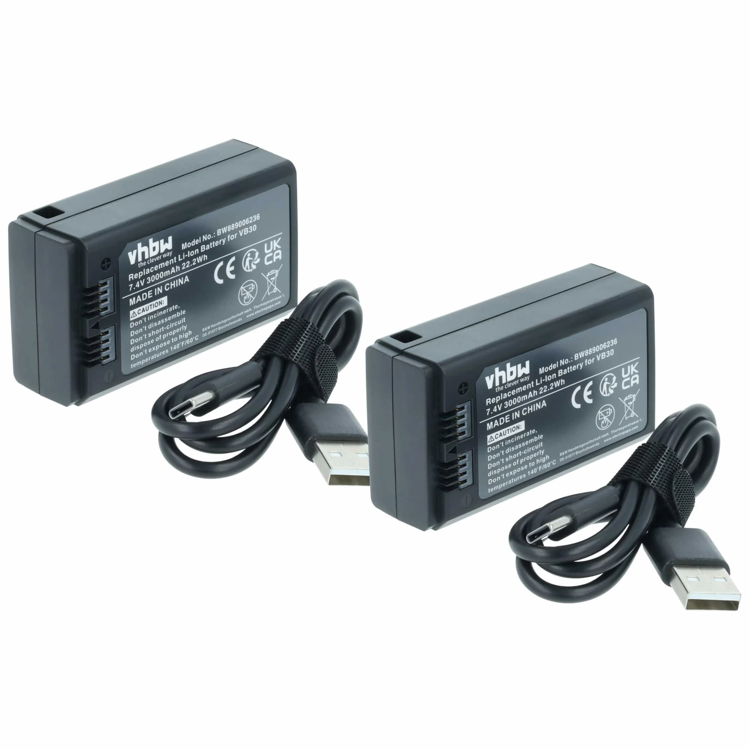 vhbw 2 x akumulator kompatybilny z Godox V1PRO-N, V1PRO-O, V1PRO-C, V1PRO-F, V1PRO lampa błyskowa do aparatu (3000 mAh, 7,4 V, Li-ION)